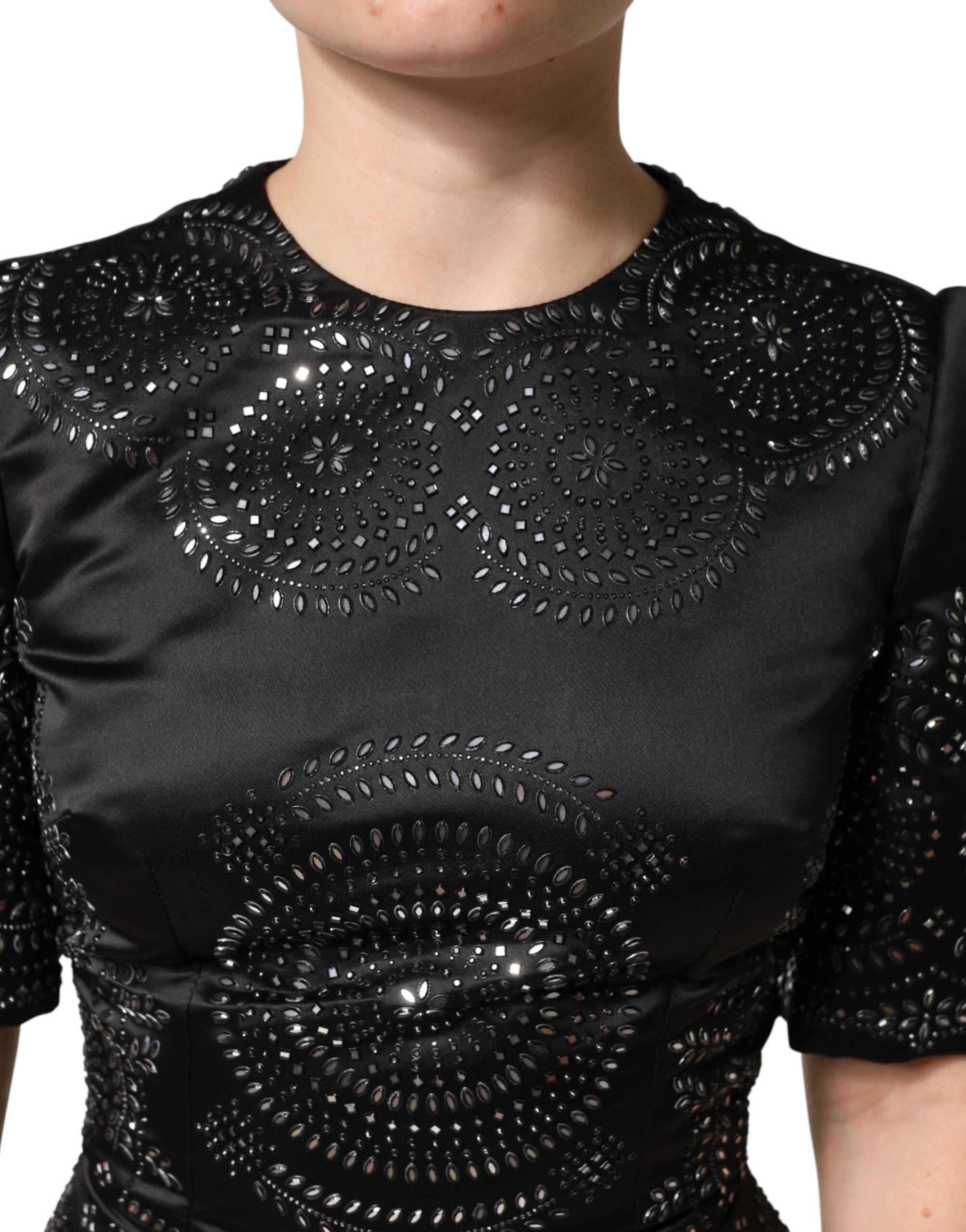 Dolce & Gabbana Black Embellished Short Sleeve Sheath Dress Dolce & Gabbana