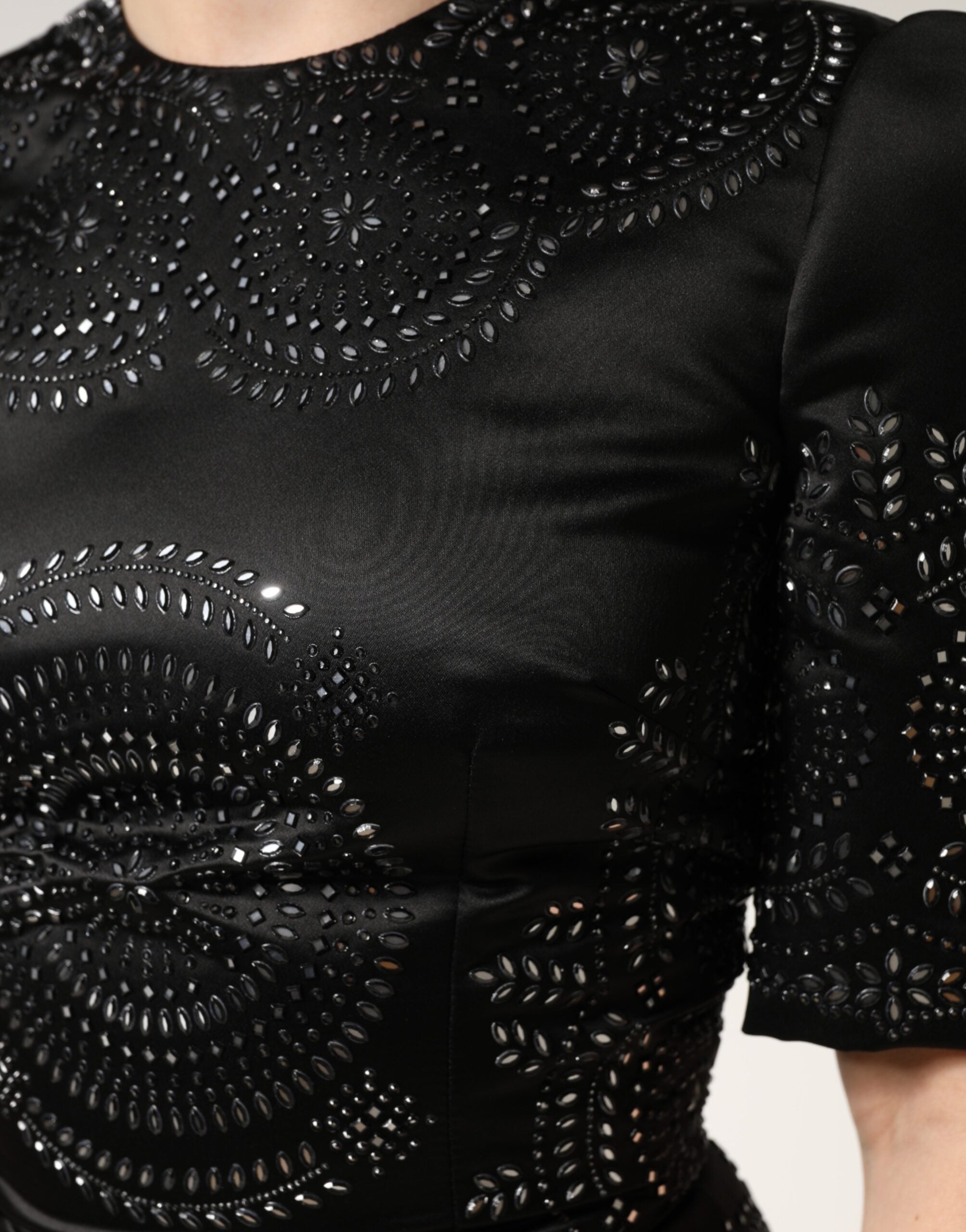 Dolce & Gabbana Black Embellished Short Sleeve Sheath Dress Dolce & Gabbana