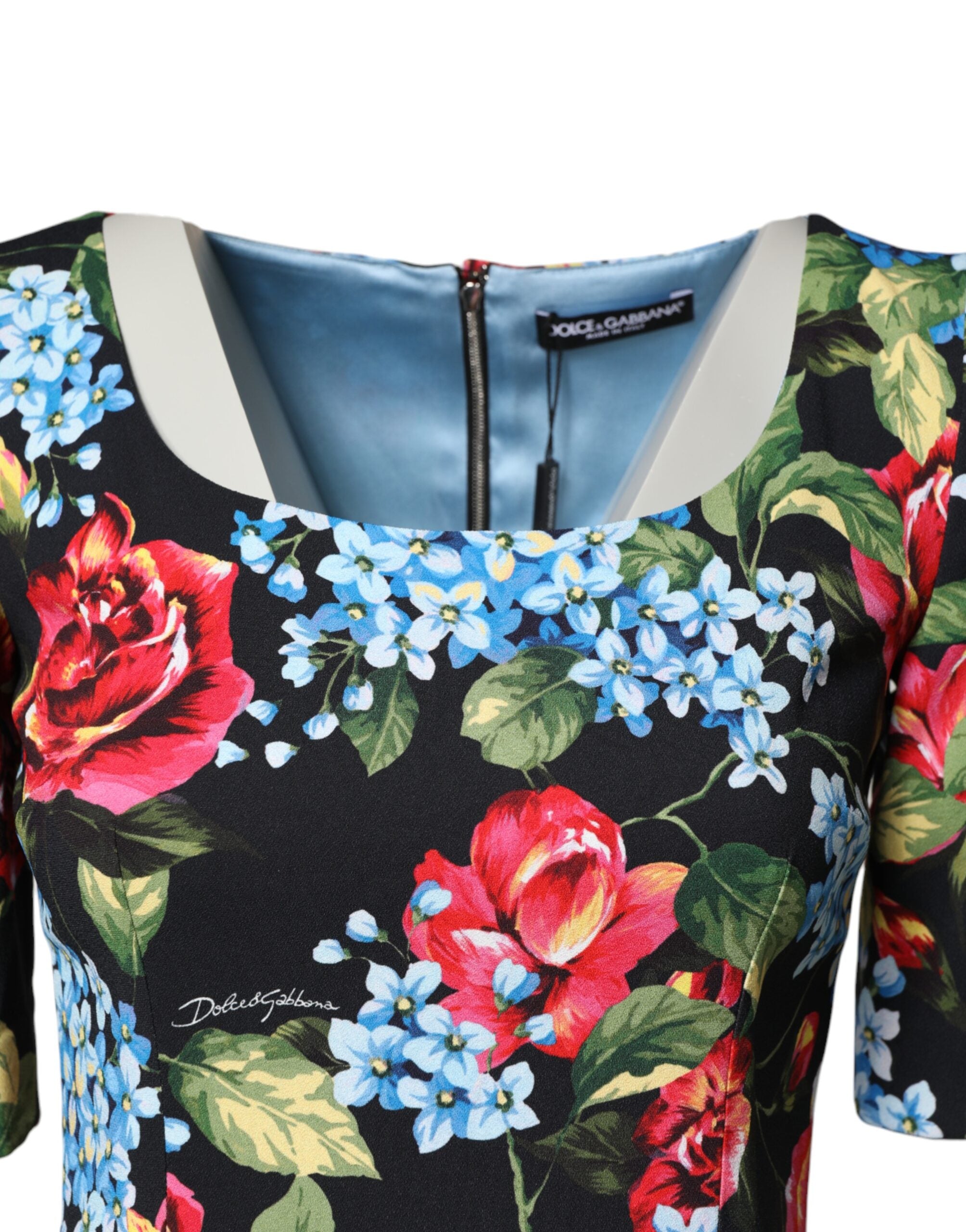 Dolce & Gabbana Black Floral Print Viscose Sheath Midi Dress Dolce & Gabbana