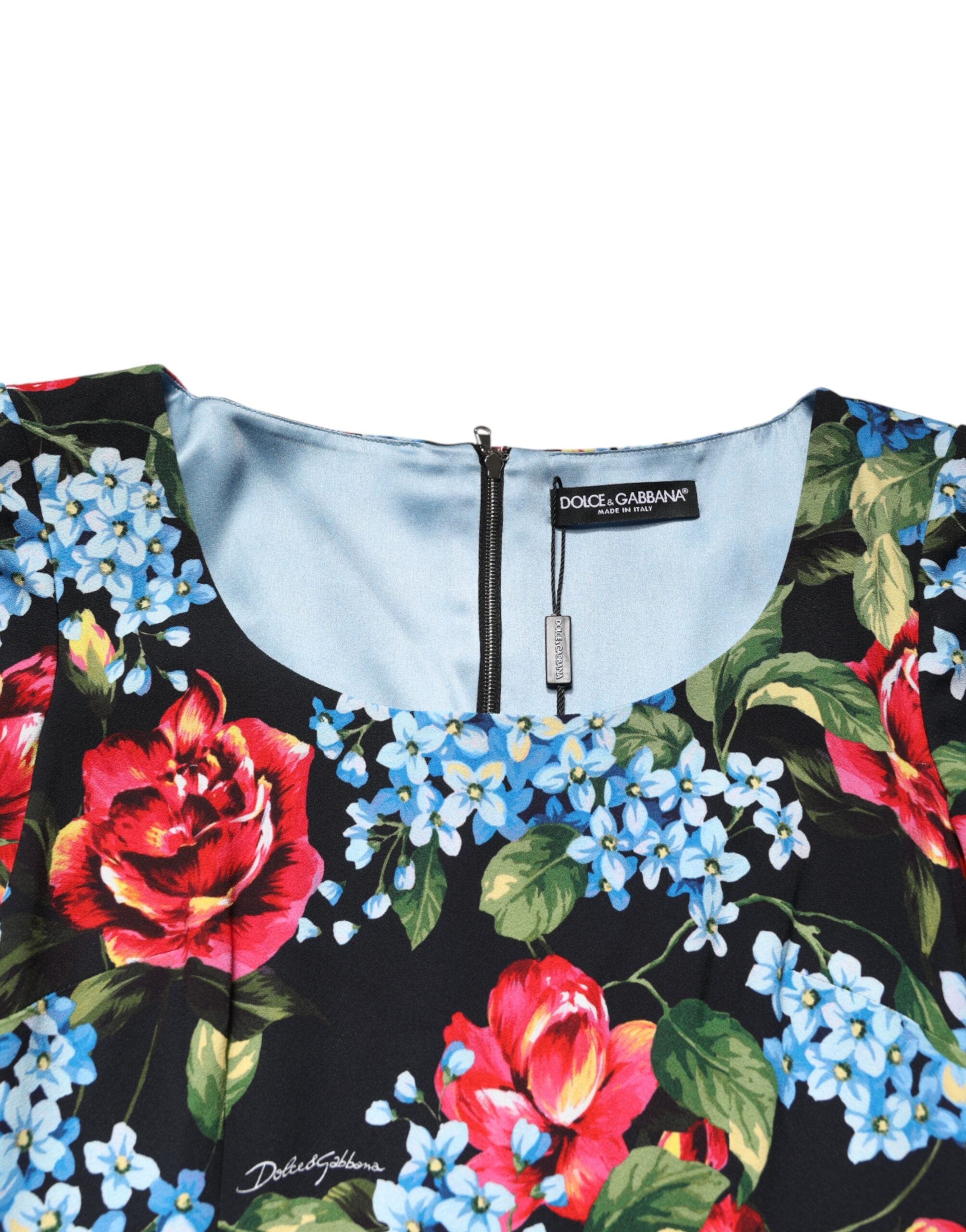 Dolce & Gabbana Black Floral Print Viscose Sheath Midi Dress Dolce & Gabbana