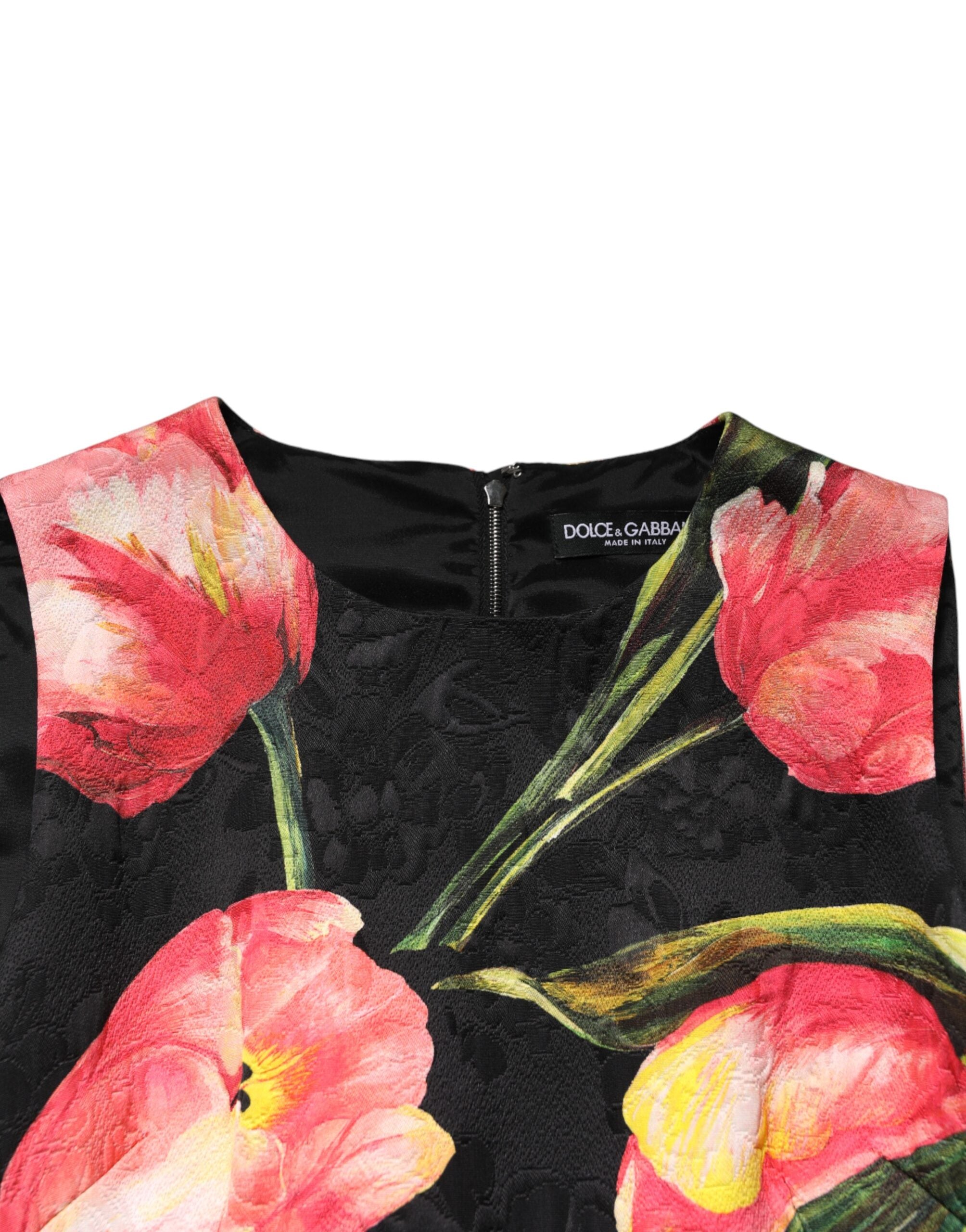 Dolce & Gabbana Black Floral Print Viscose A-line Mini  Dress Dolce & Gabbana