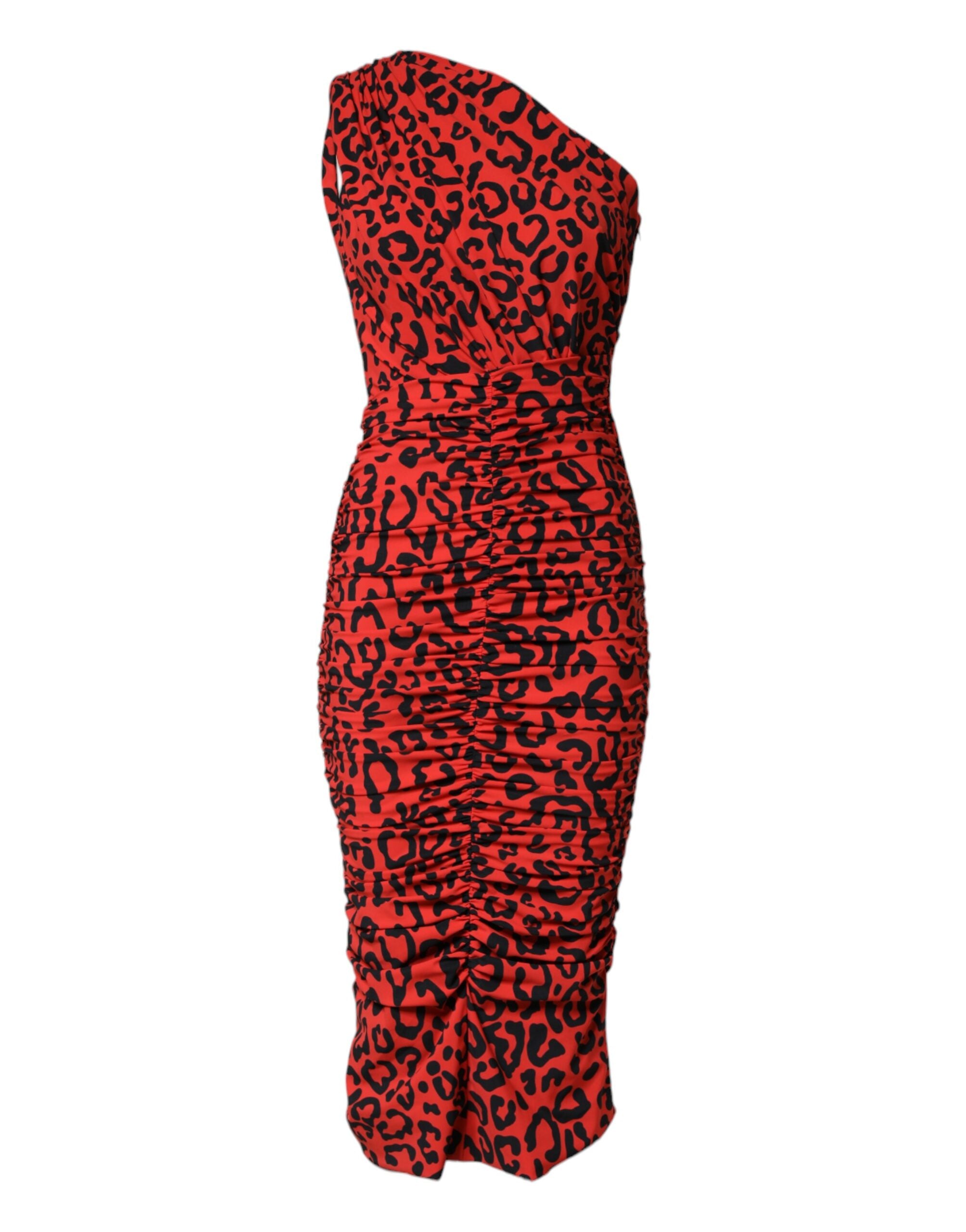 Dolce & Gabbana Red Leopard Print Nylon Sheath Midi Dress Dolce & Gabbana