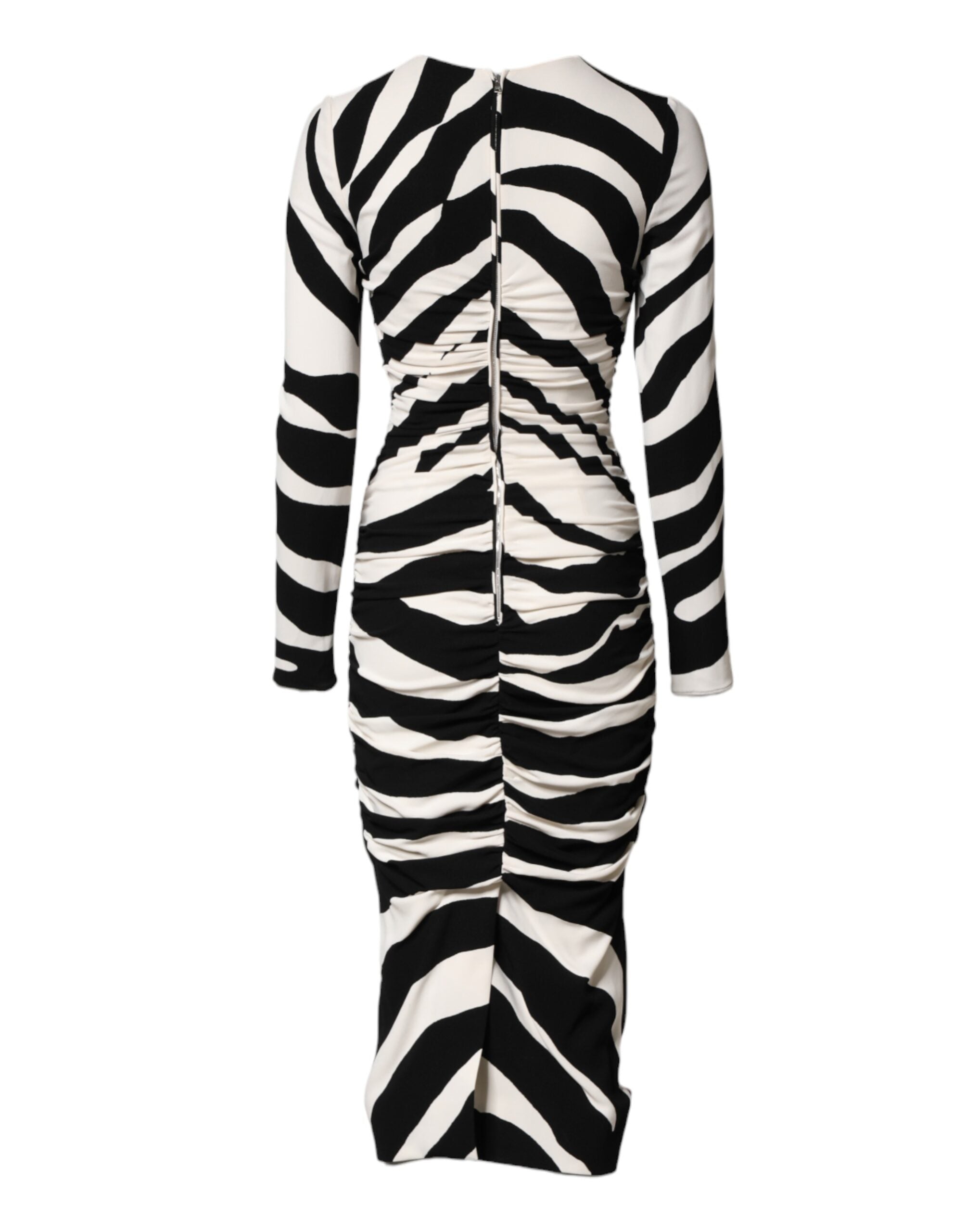 Dolce & Gabbana Black White Zebra Viscose Sheath Midi Dress Dolce & Gabbana