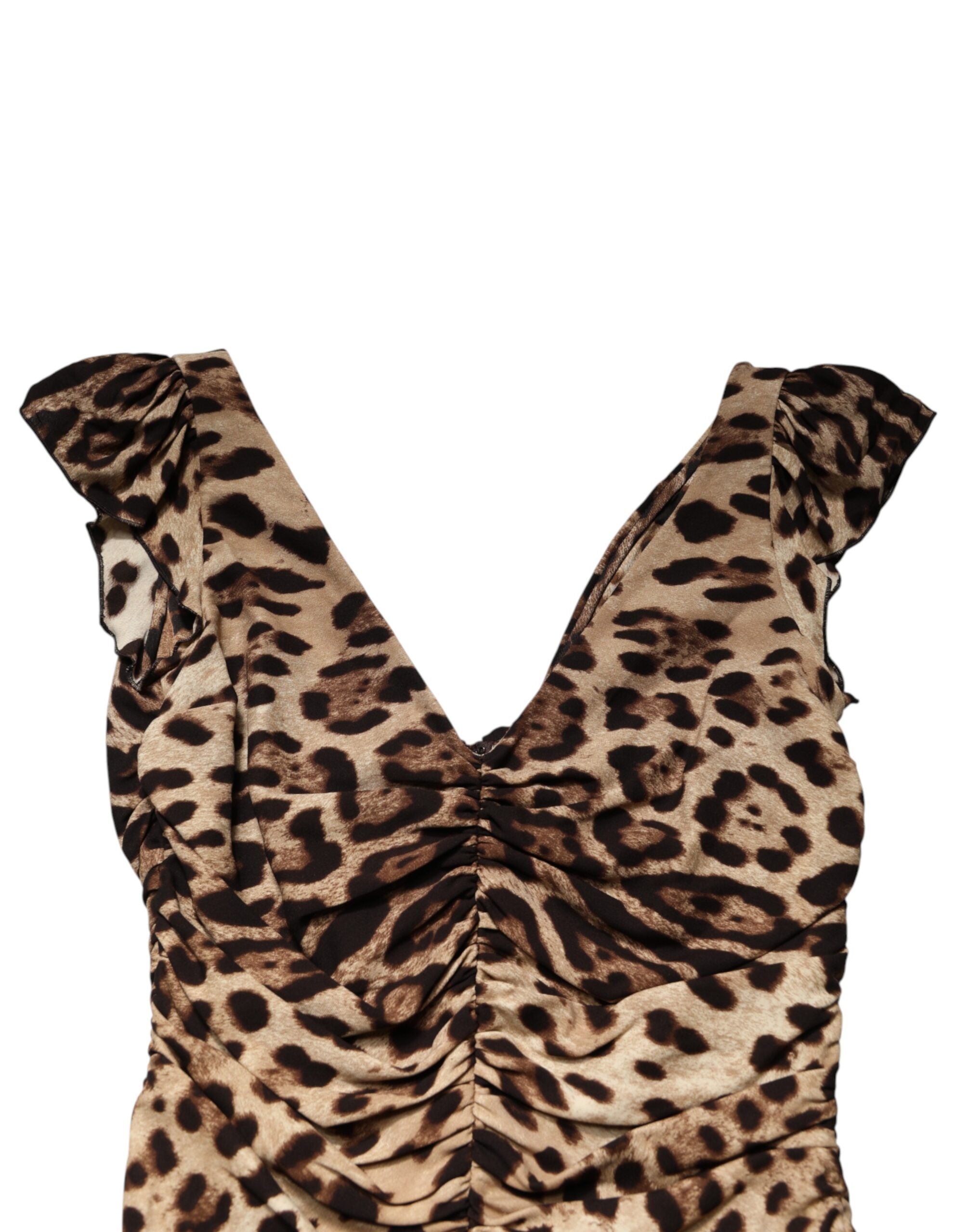 Dolce & Gabbana Brown Leopard Sleeveless Sheath Midi Dress Dolce & Gabbana
