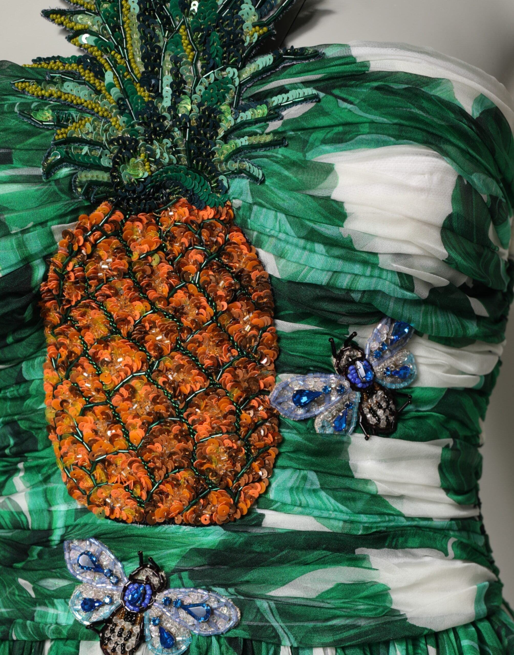 Dolce & Gabbana Green Pineapple Embellished BananaLeaf Dress Dolce & Gabbana