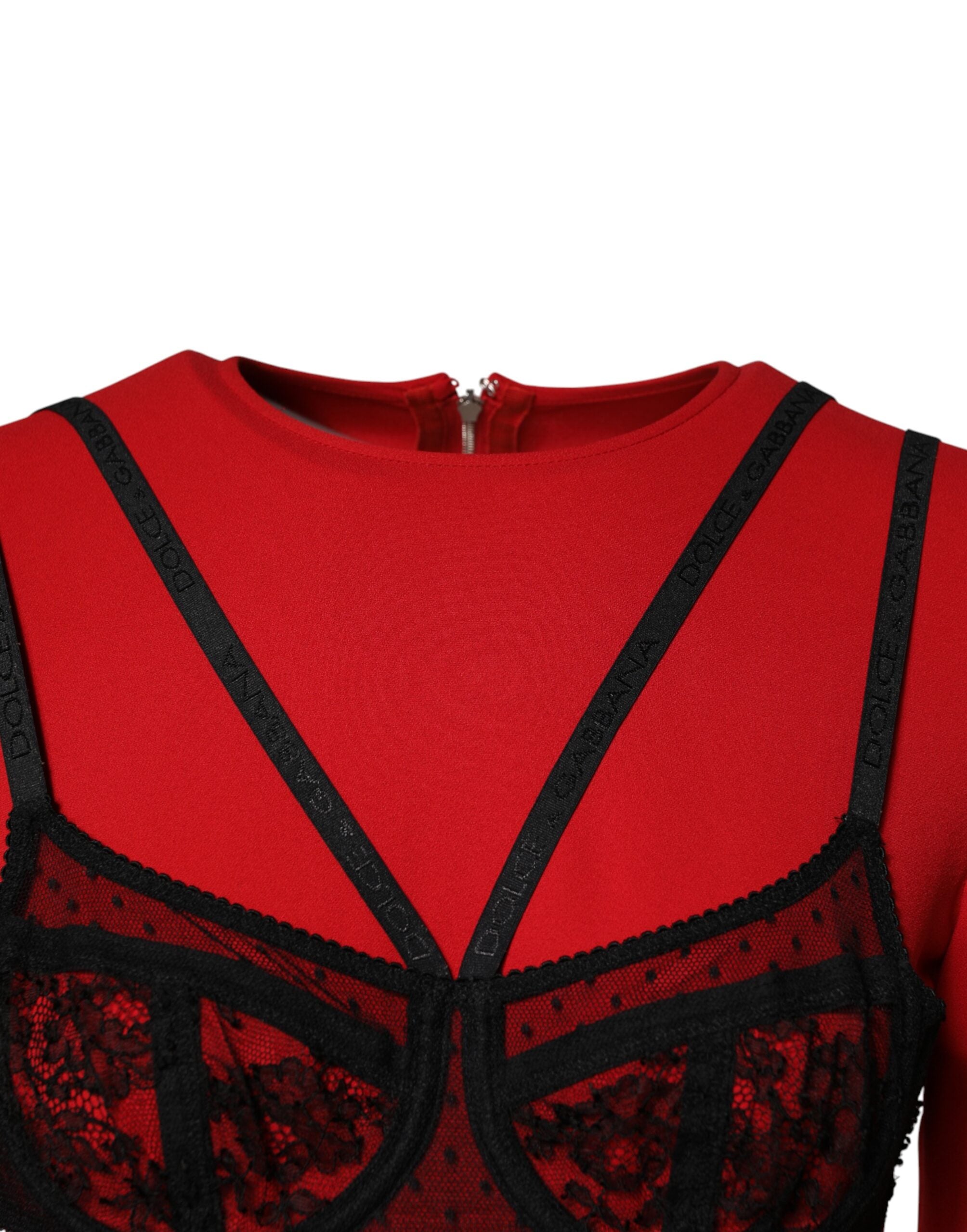 Dolce & Gabbana Black Red Contrasting Bra Cady Midi Dress Dolce & Gabbana