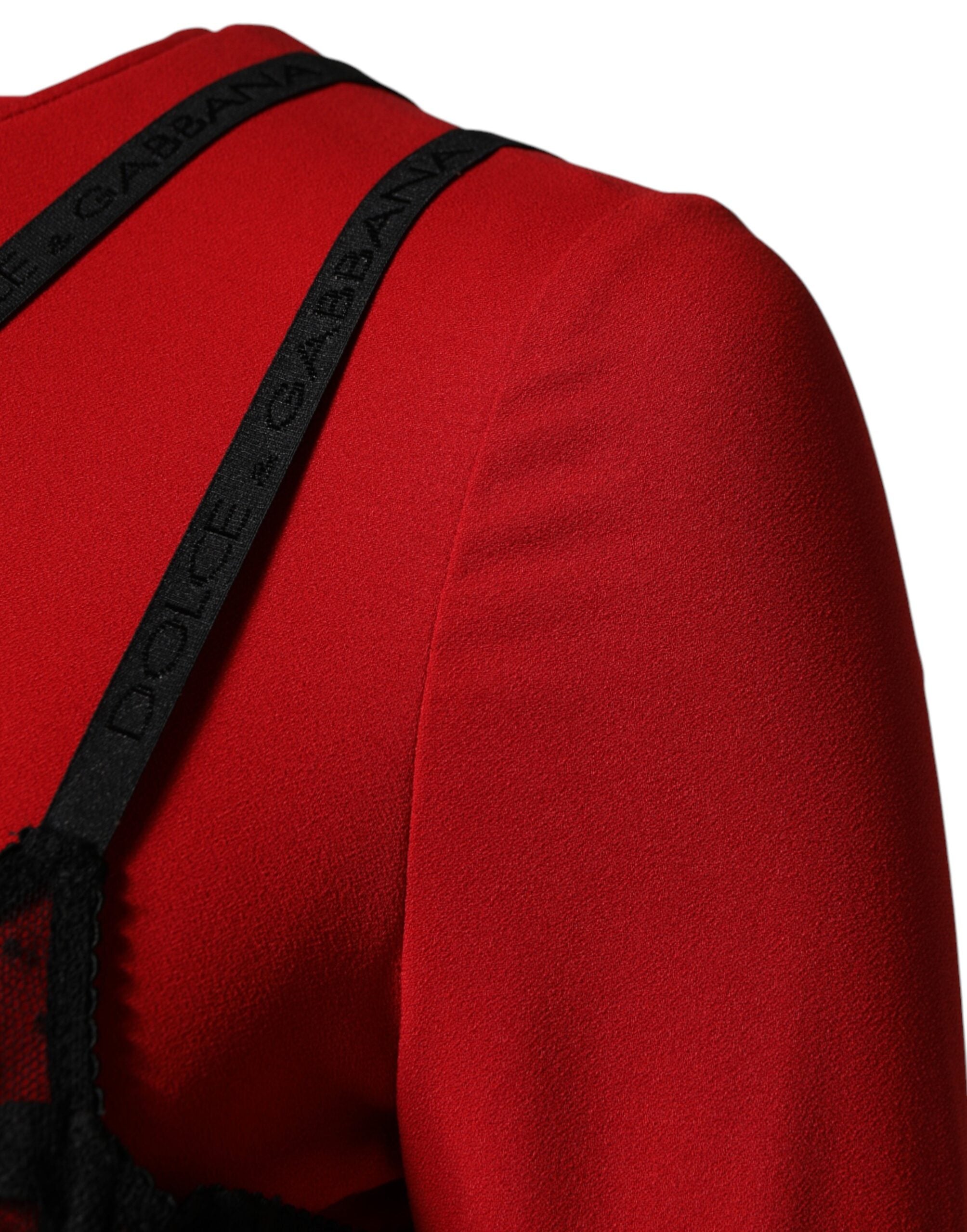 Dolce & Gabbana Black Red Contrasting Bra Cady Midi Dress Dolce & Gabbana