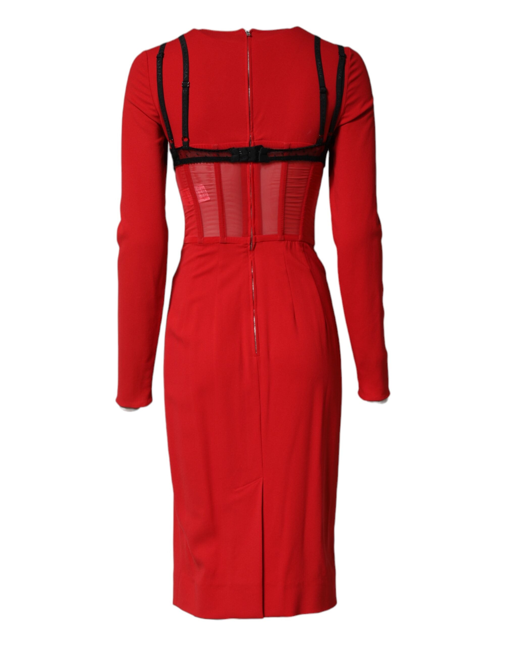 Dolce & Gabbana Black Red Contrasting Bra Cady Midi Dress Dolce & Gabbana