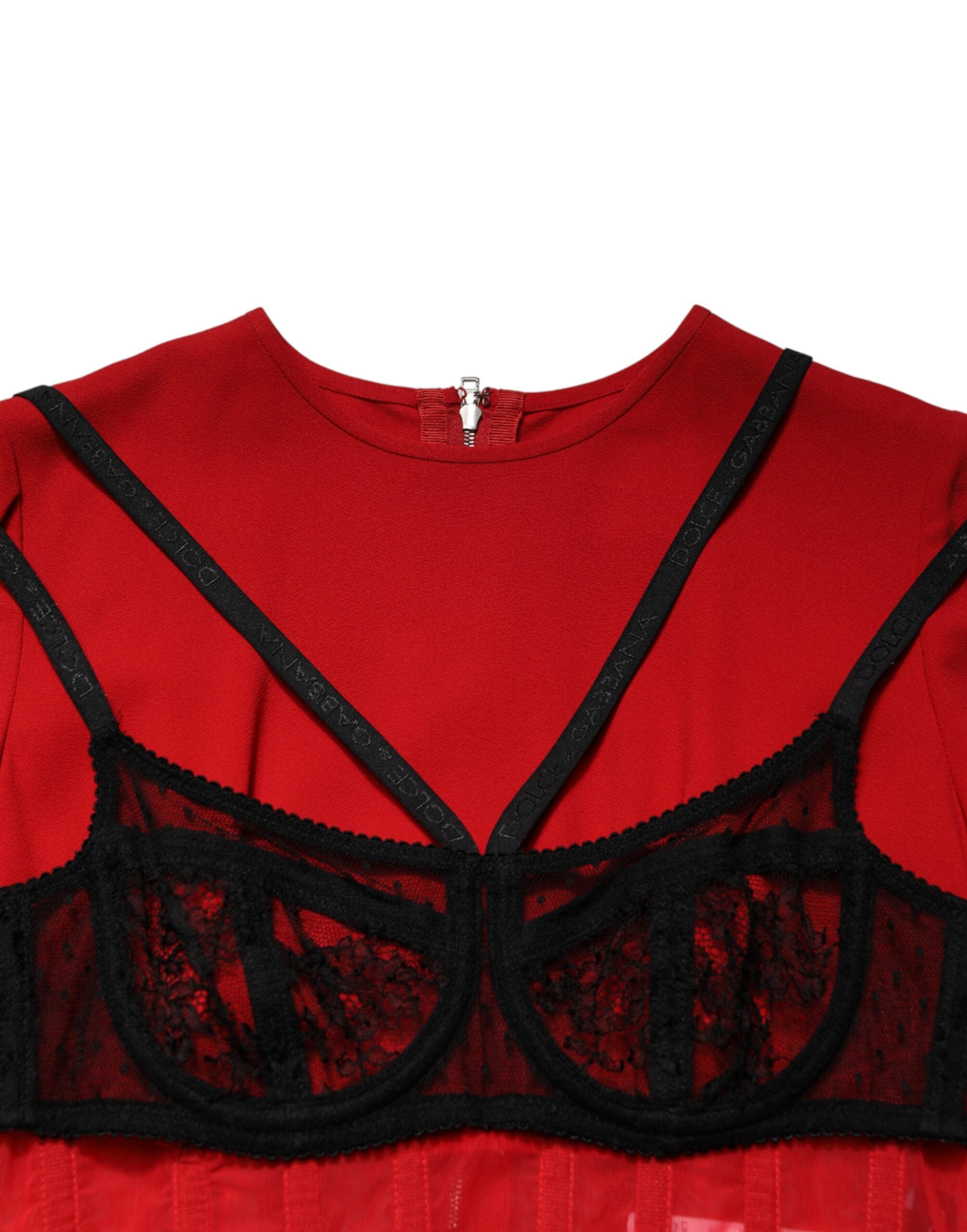 Dolce & Gabbana Black Red Contrasting Bra Cady Midi Dress Dolce & Gabbana