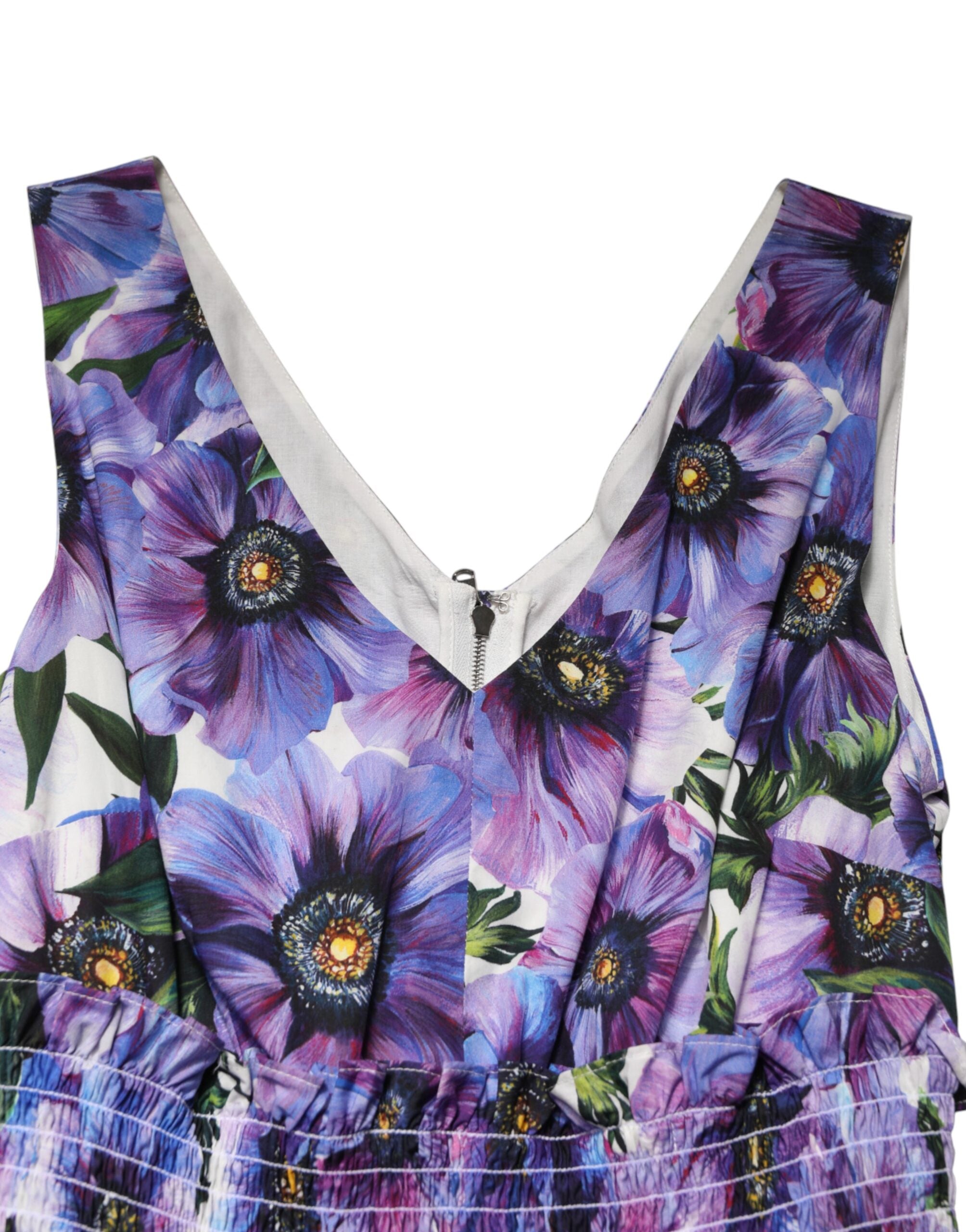 Dolce & Gabbana Purple Anemone Print Pleated Midi Dress Dolce & Gabbana