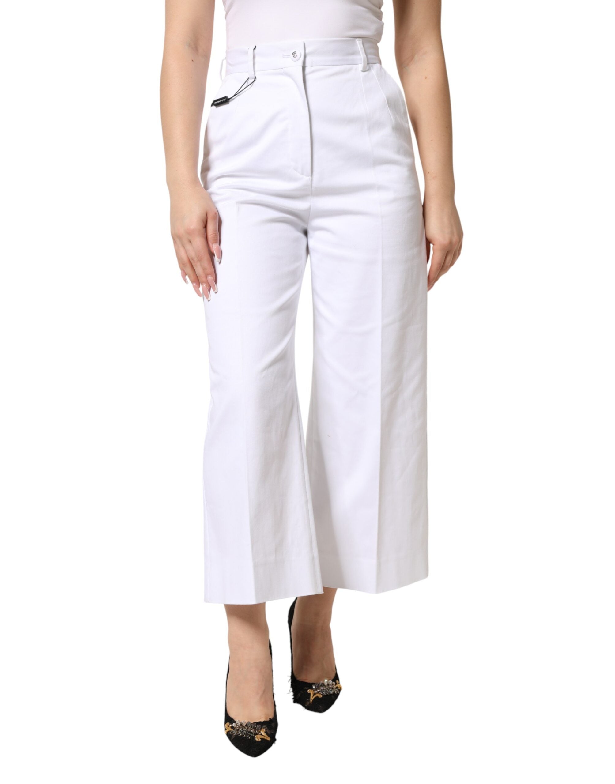 Dolce & Gabbana White Cotton High Waist WideLeg Cropped Pants Dolce & Gabbana