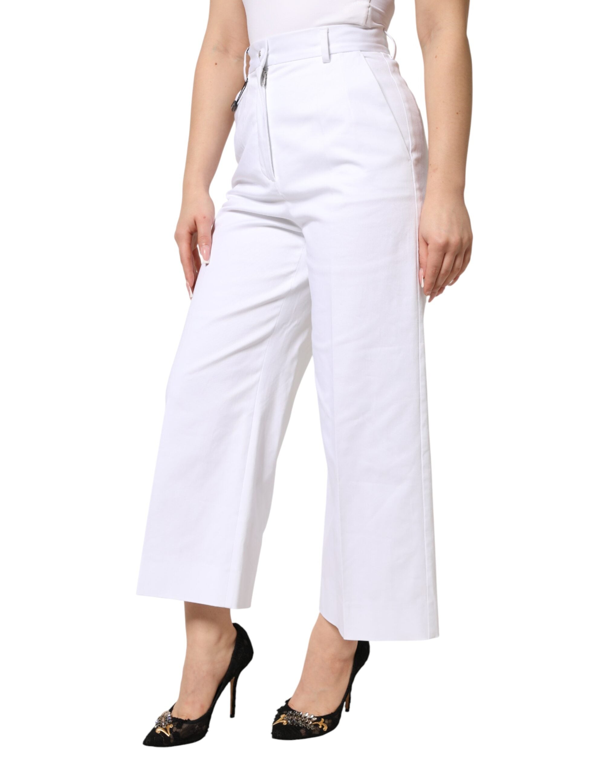 Dolce & Gabbana White Cotton High Waist WideLeg Cropped Pants Dolce & Gabbana
