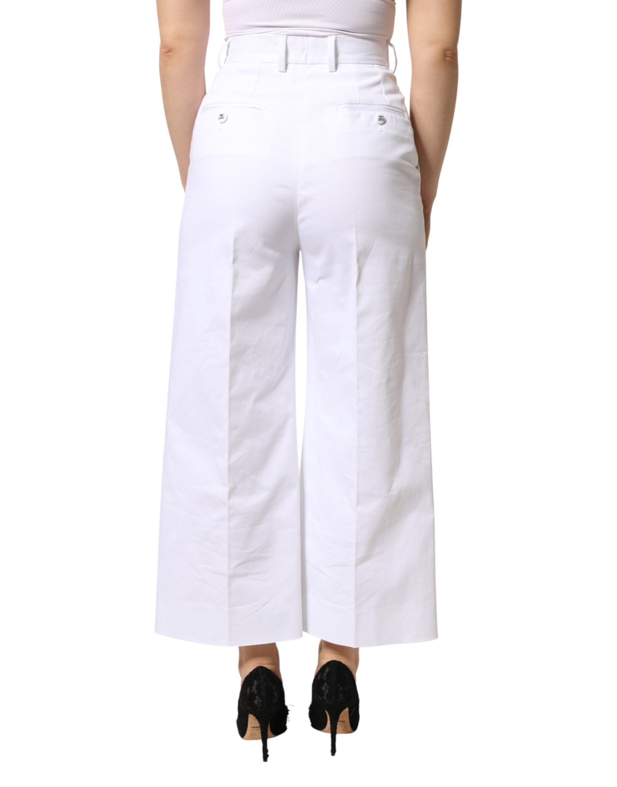 Dolce & Gabbana White Cotton High Waist WideLeg Cropped Pants Dolce & Gabbana