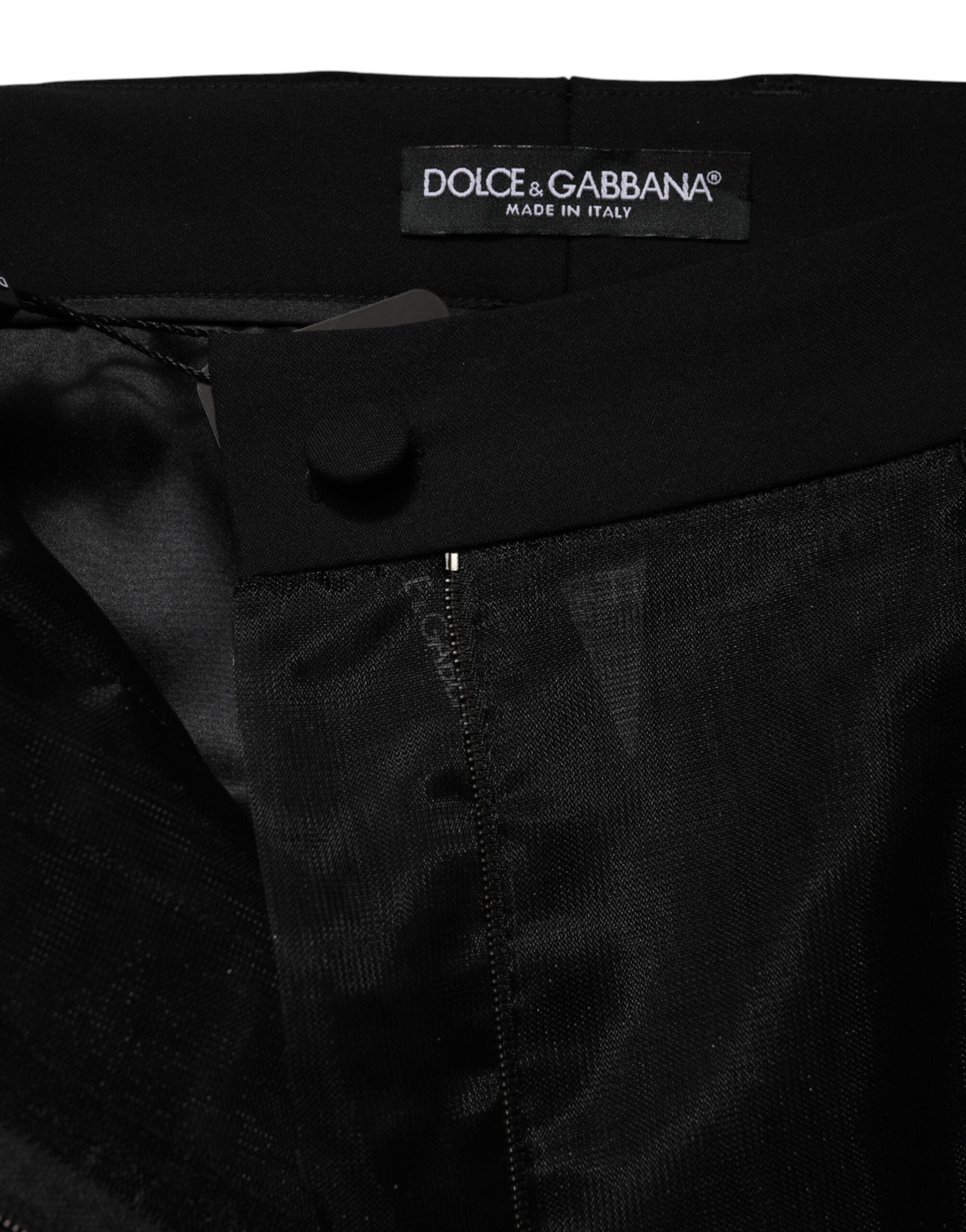 Dolce & Gabbana Black High Waist Tulle Wool Trouser Pants Dolce & Gabbana