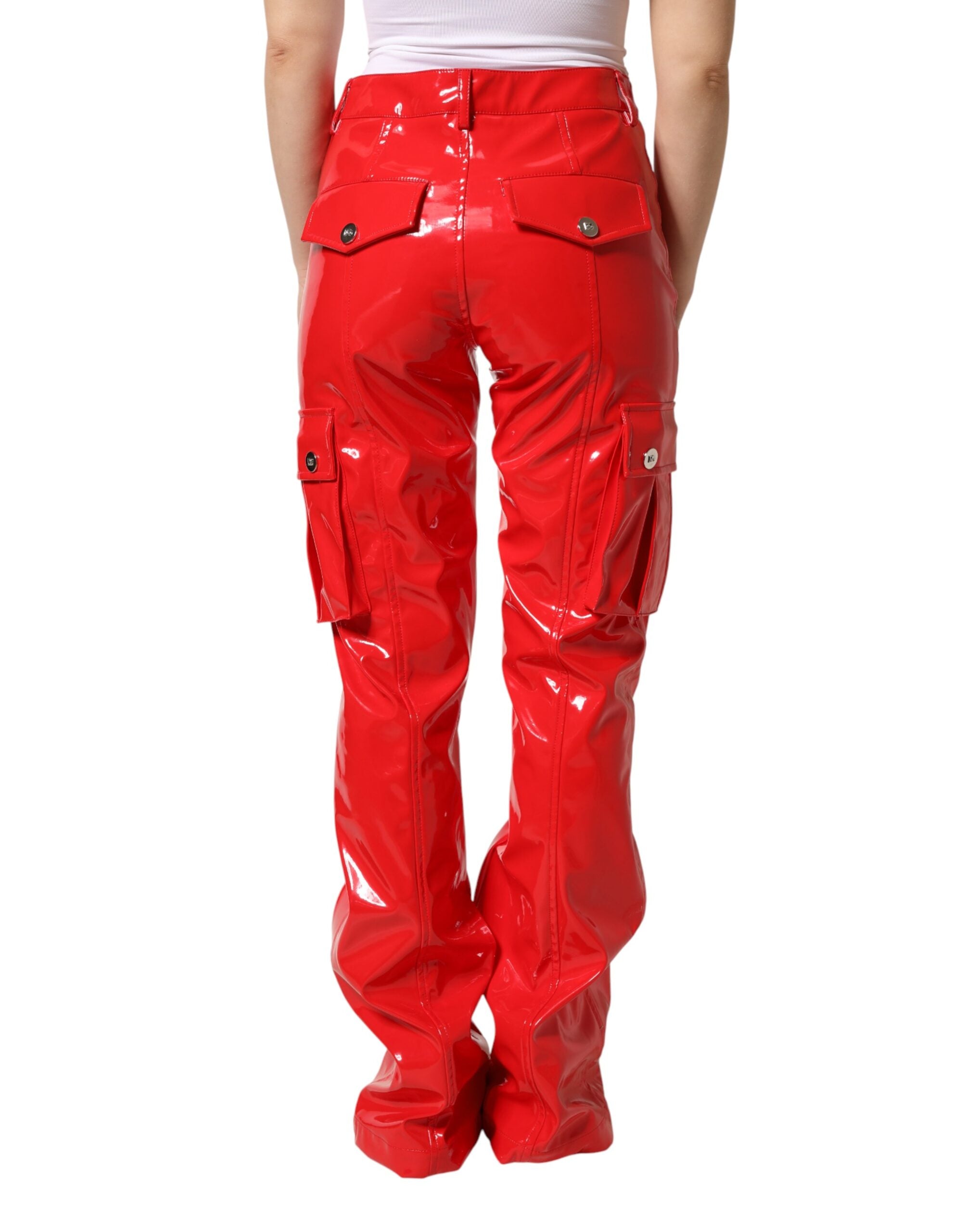 Dolce & Gabbana Red Glossy Polyester Cargo Boot Cut Pants Dolce & Gabbana