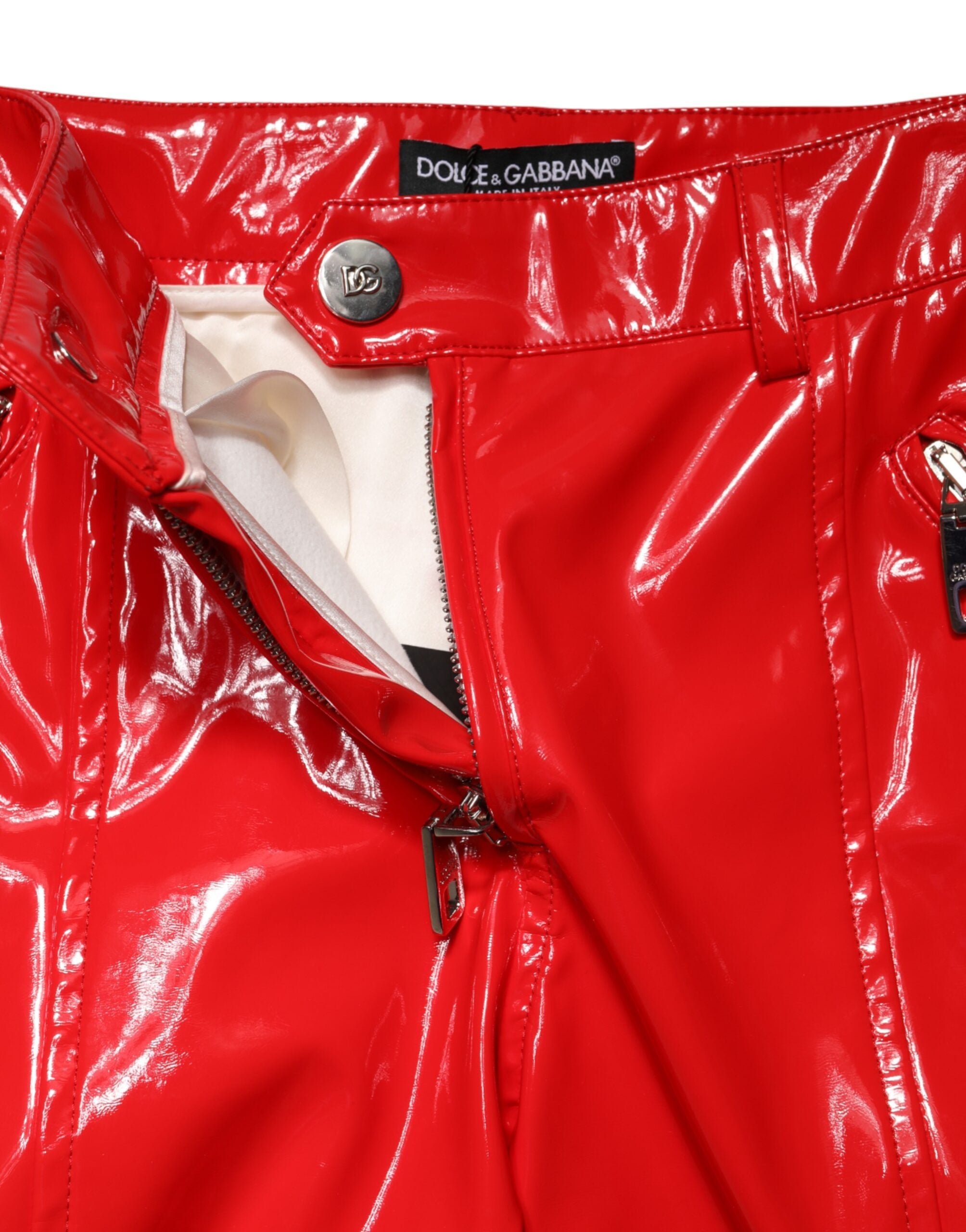 Dolce & Gabbana Red Glossy Polyester Cargo Boot Cut Pants Dolce & Gabbana