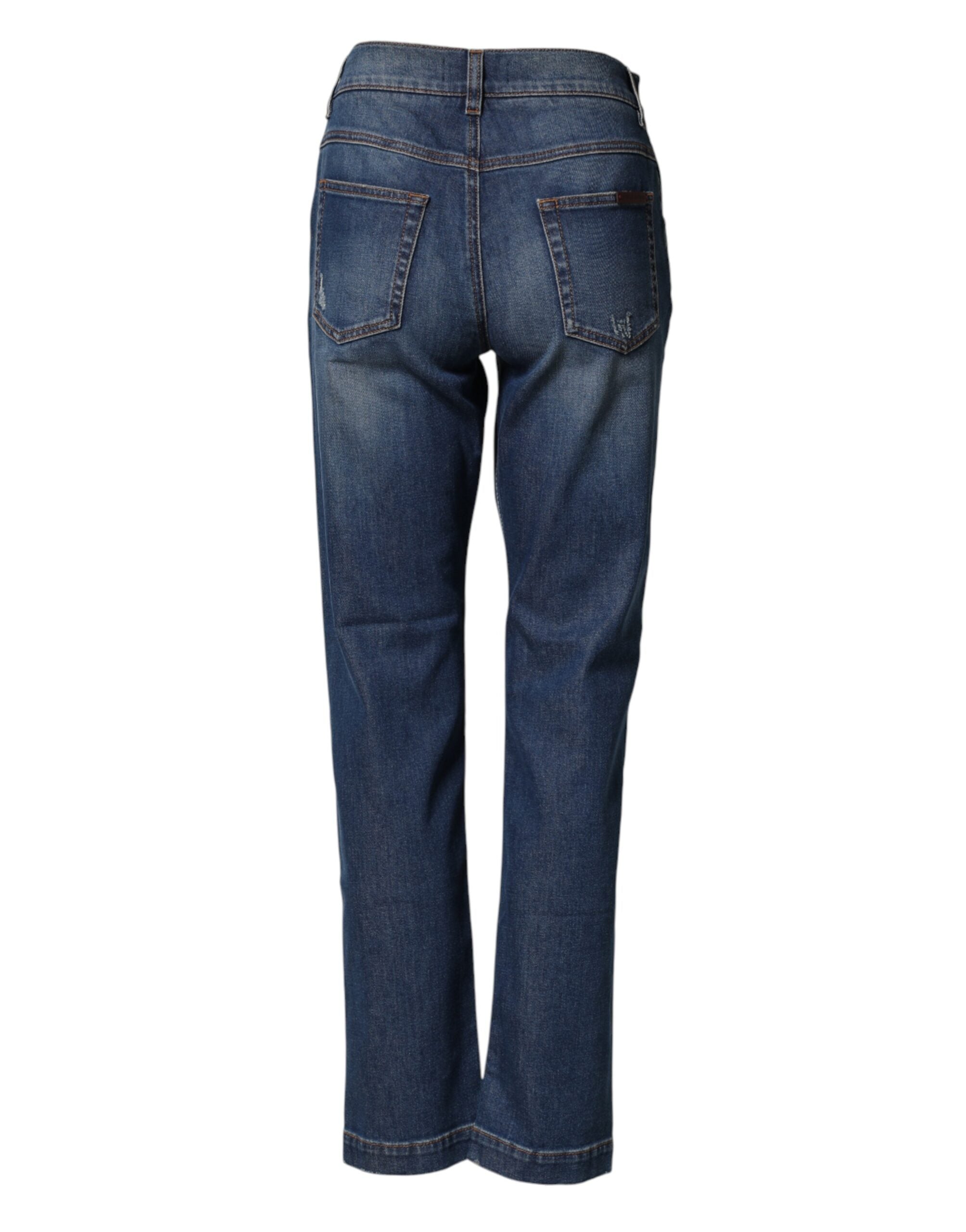 Dolce & Gabbana Blue Floral Embroidered BOYFRIEND Denim Jeans Dolce & Gabbana