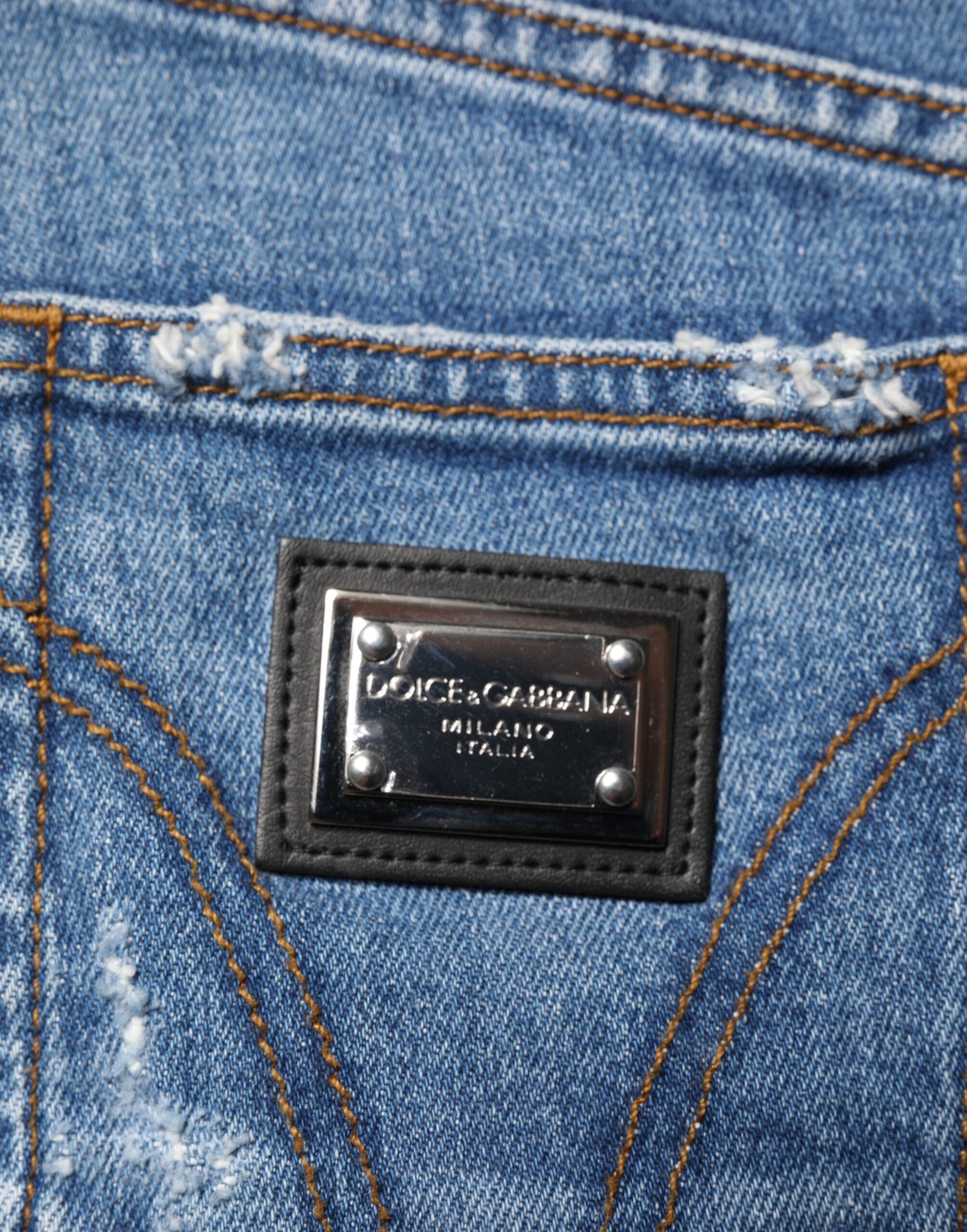 Dolce & Gabbana Blue Distressed Washed Cotton Denim Jeans Dolce & Gabbana