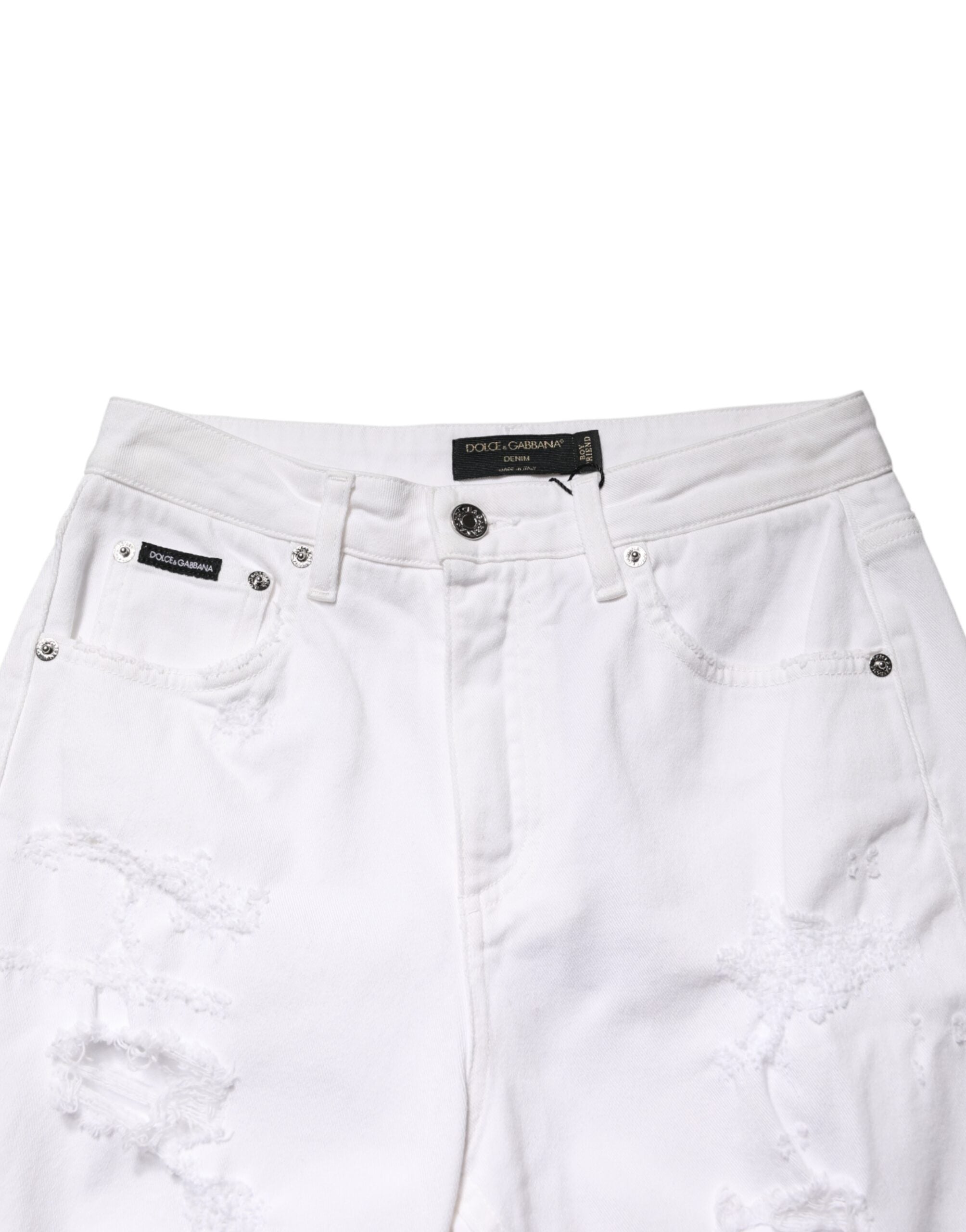 Dolce & Gabbana White Distressed Cotton BOYFRIEND Denim Jeans Dolce & Gabbana