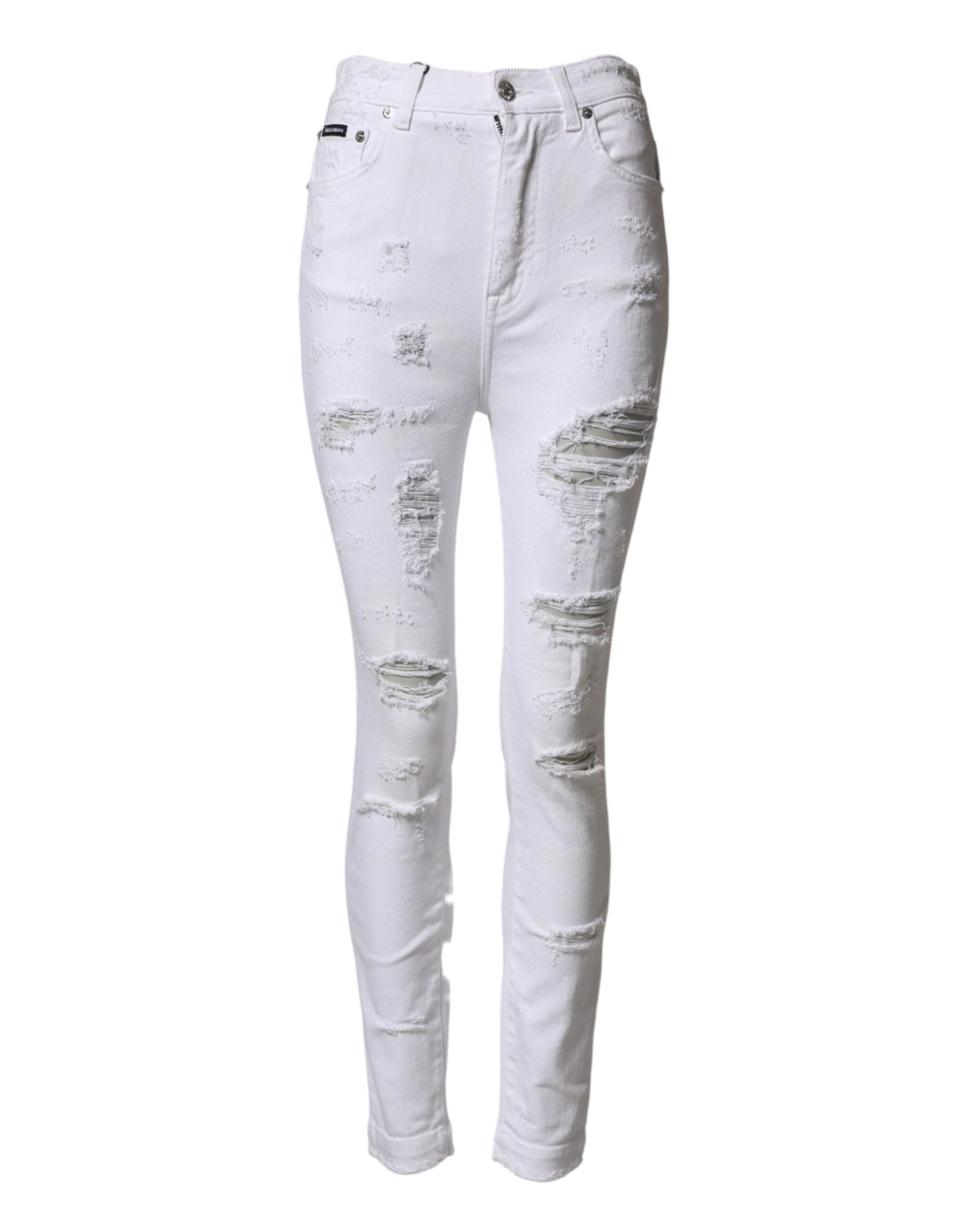 Dolce & Gabbana White Distressed High Waist Denim Jeans Dolce & Gabbana