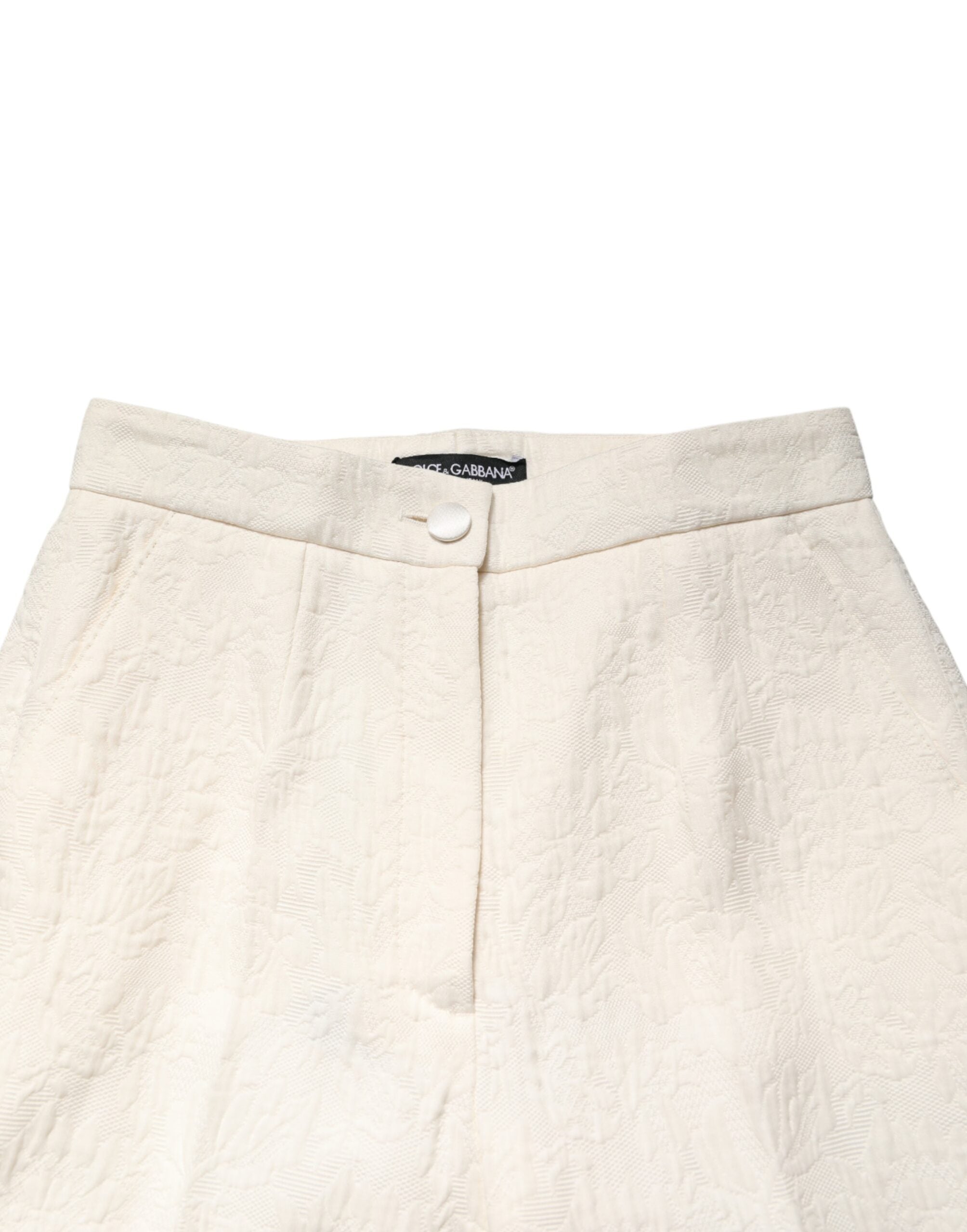 Dolce & Gabbana White Cotton Floral Brocade Dress Pants Dolce & Gabbana
