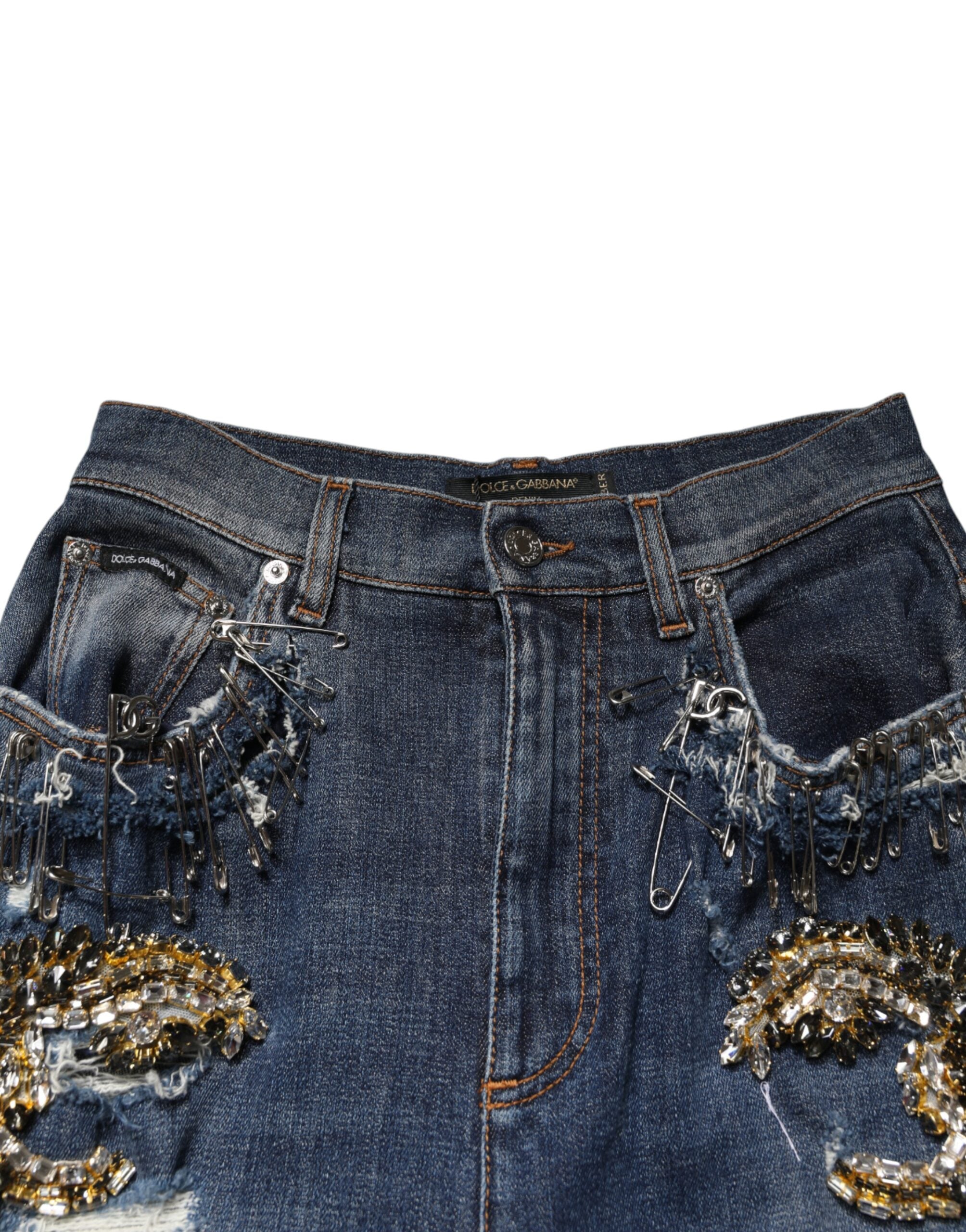 Dolce & Gabbana Blue Cotton Rhinestone Embellish Denim Jeans Dolce & Gabbana