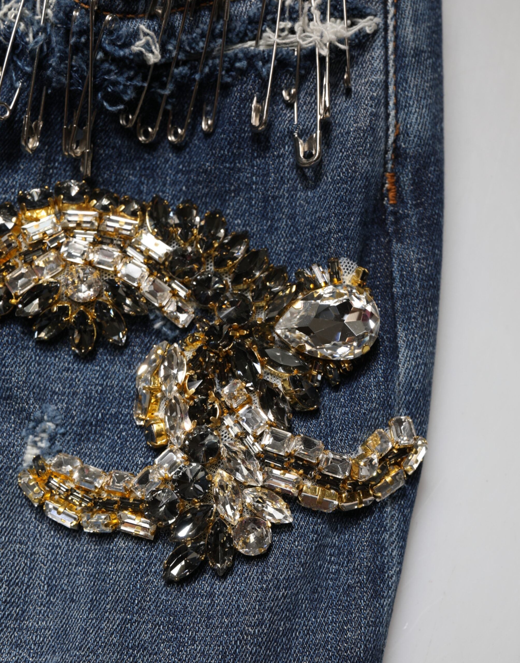 Dolce & Gabbana Blue Cotton Rhinestone Embellish Denim Jeans Dolce & Gabbana
