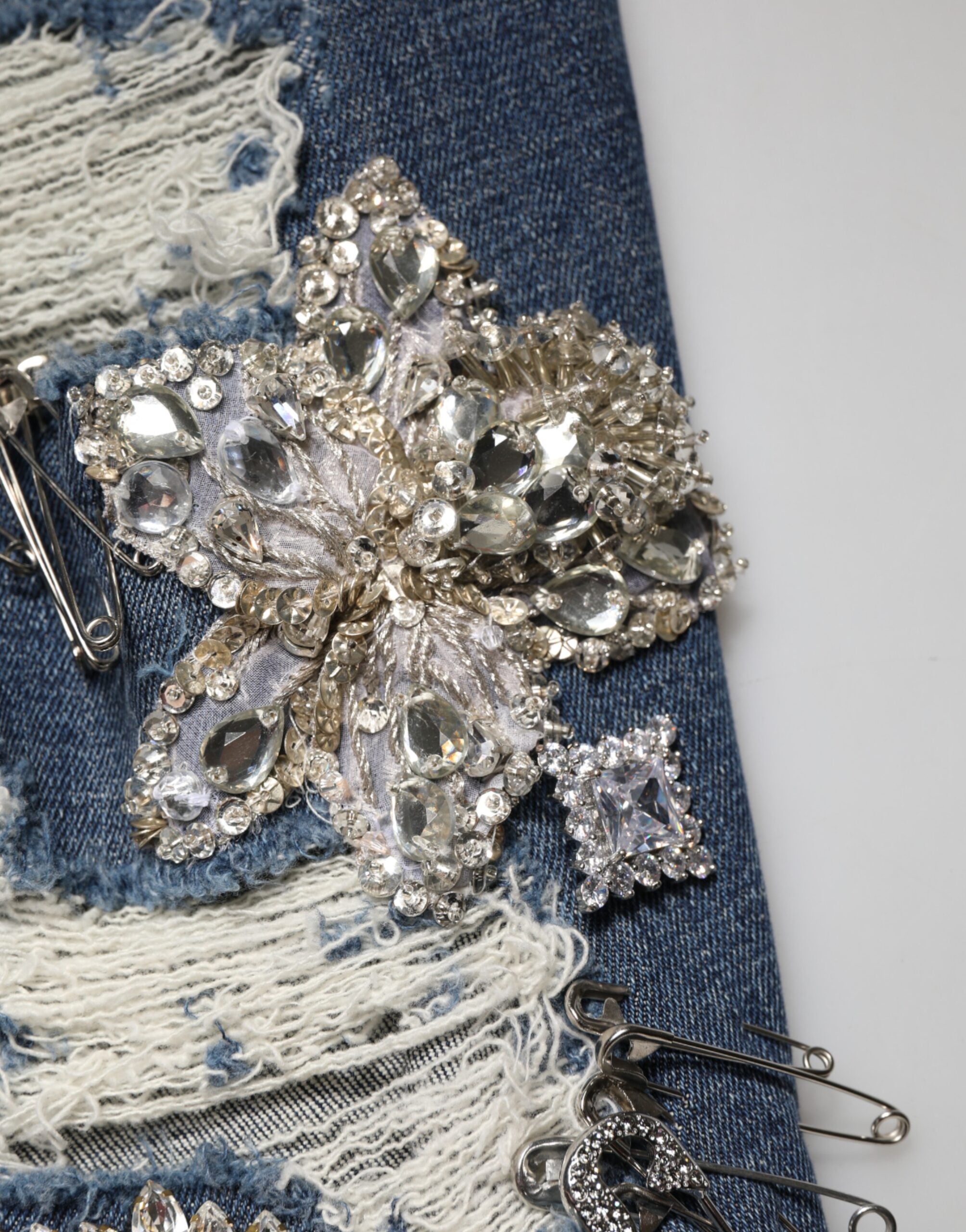 Dolce & Gabbana Blue Cotton Rhinestone Embellish Denim Jeans Dolce & Gabbana