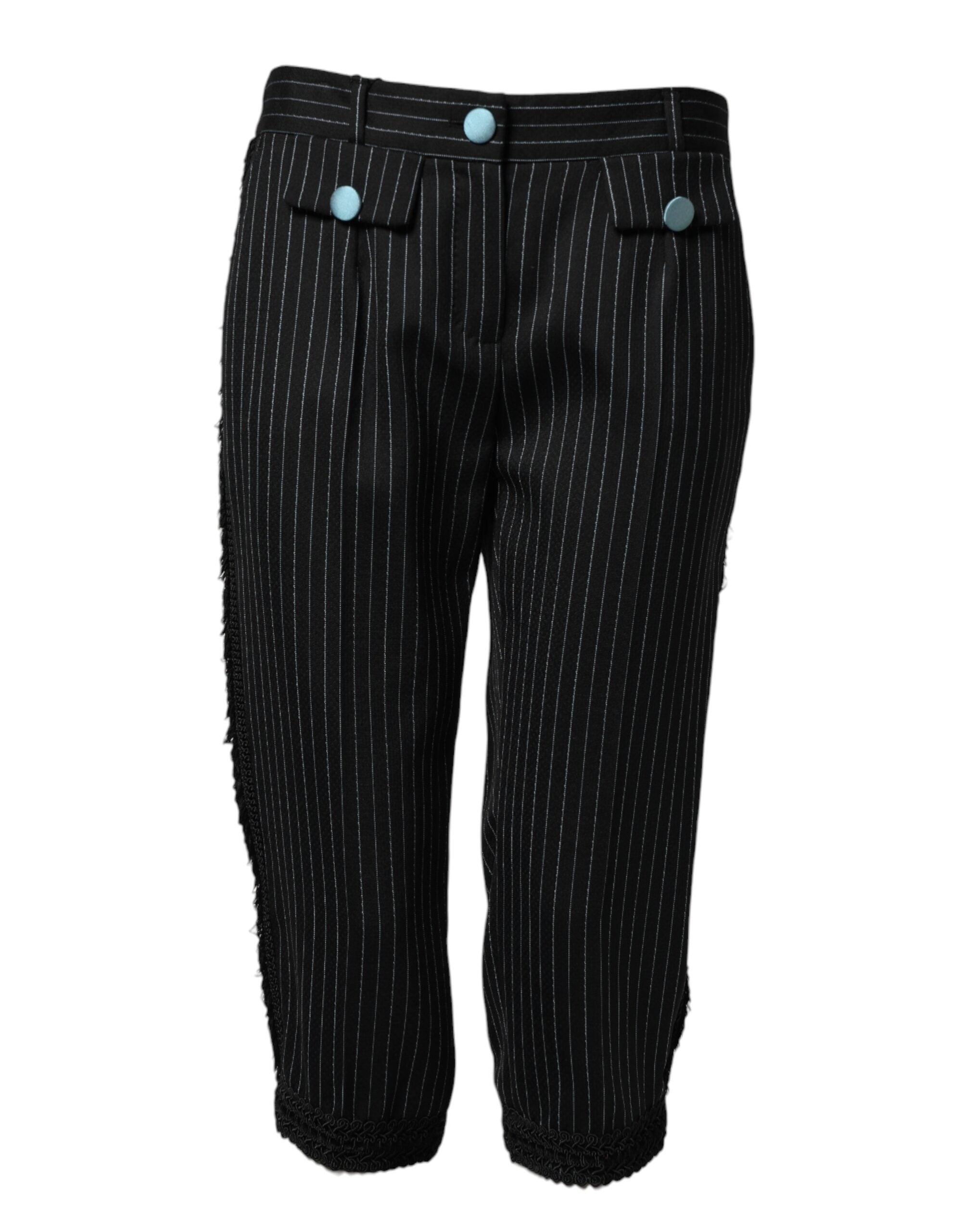 Dolce & Gabbana Black Wool Stripes Cropped Trouser Pants Dolce & Gabbana