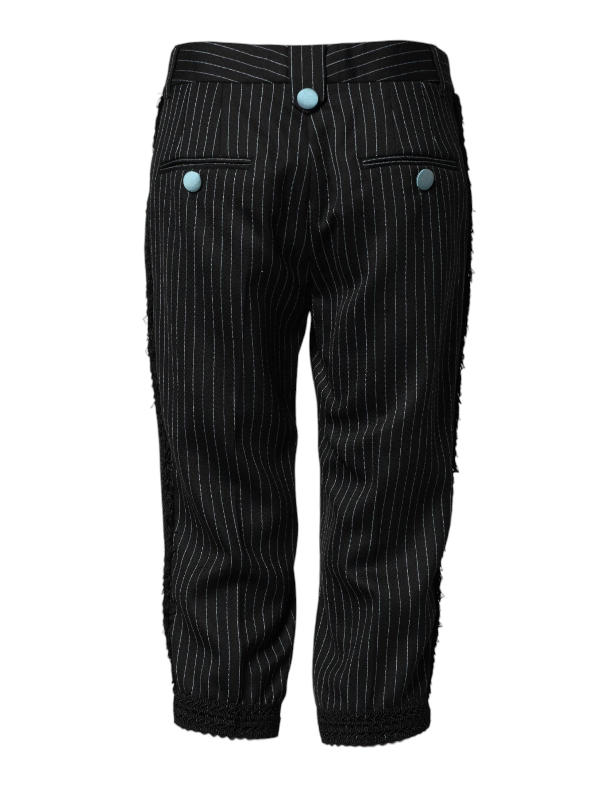 Dolce & Gabbana Black Wool Stripes Cropped Trouser Pants Dolce & Gabbana