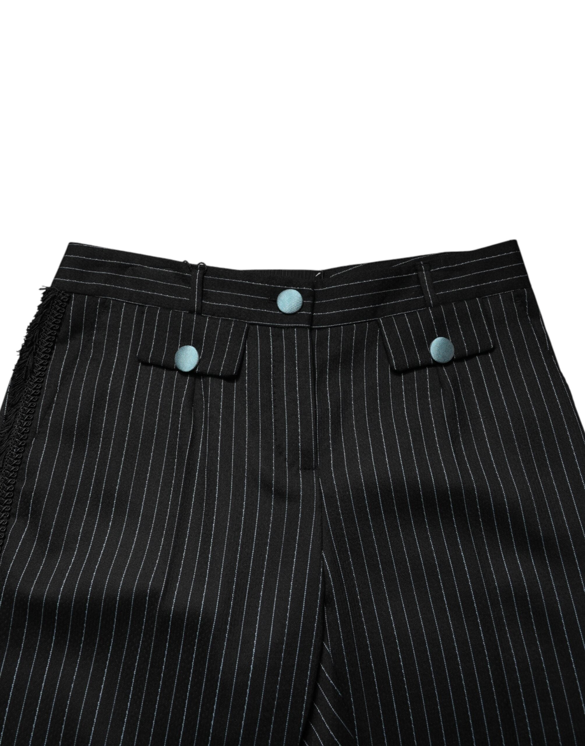 Dolce & Gabbana Black Wool Stripes Cropped Trouser Pants Dolce & Gabbana