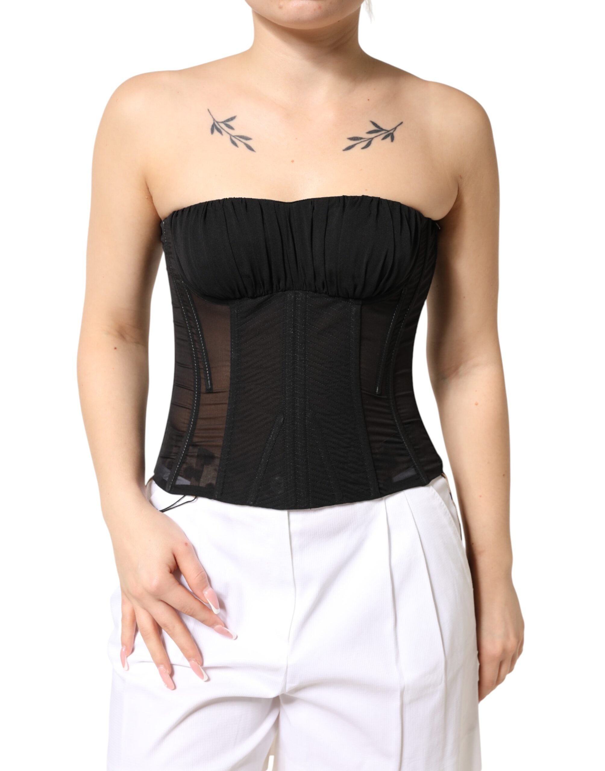 Dolce & Gabbana Black Silk Lace Bustier Corset Strapless Top Dolce & Gabbana