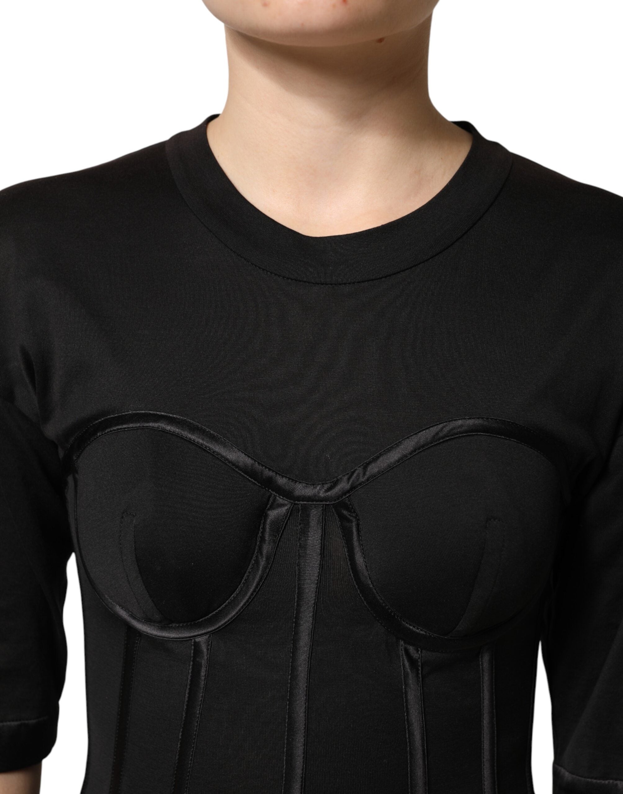 Dolce & Gabbana Black Cotton Bustier Corset Short Sleeves T-shirt Dolce & Gabbana