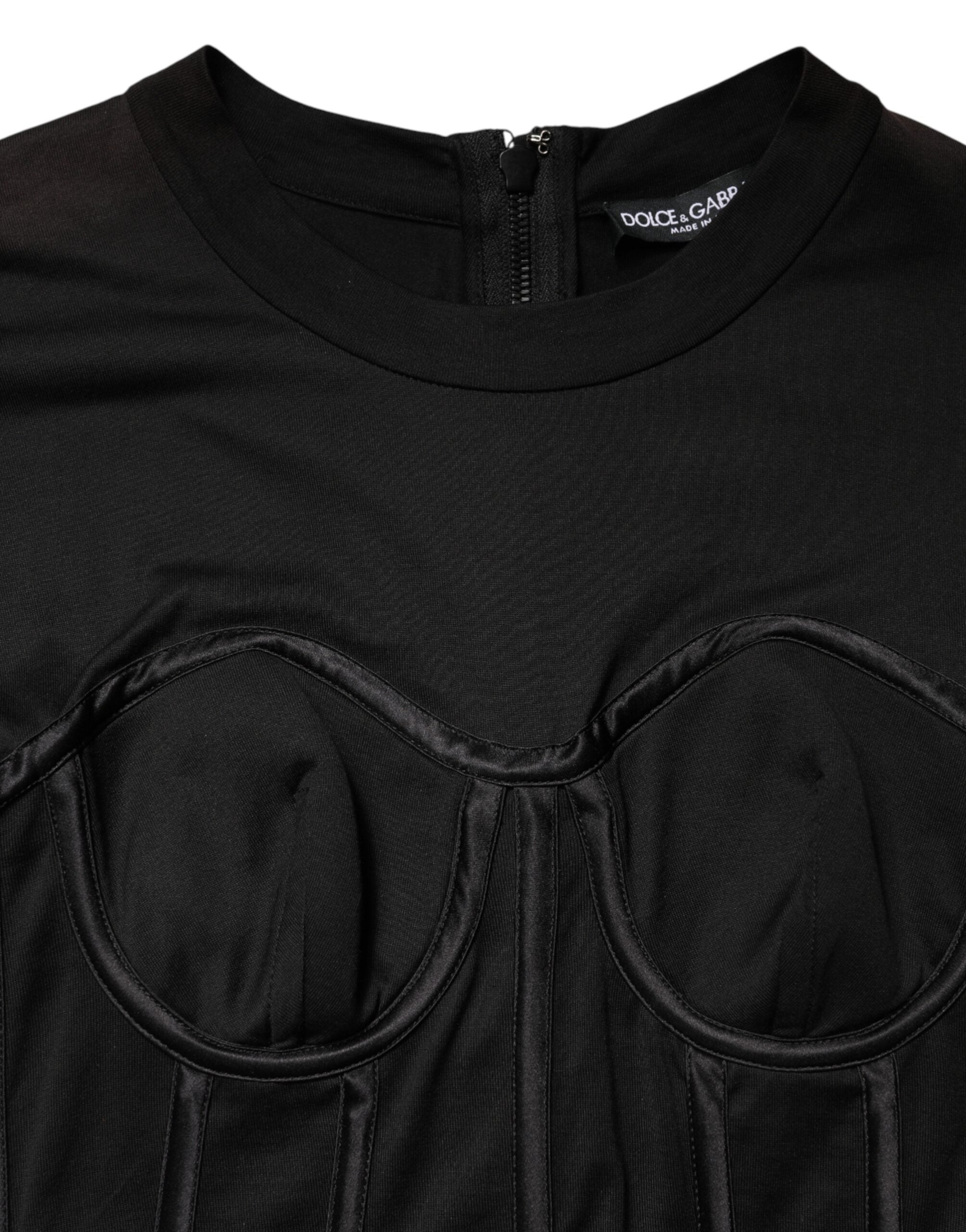 Dolce & Gabbana Black Cotton Bustier Corset Short Sleeves T-shirt Dolce & Gabbana