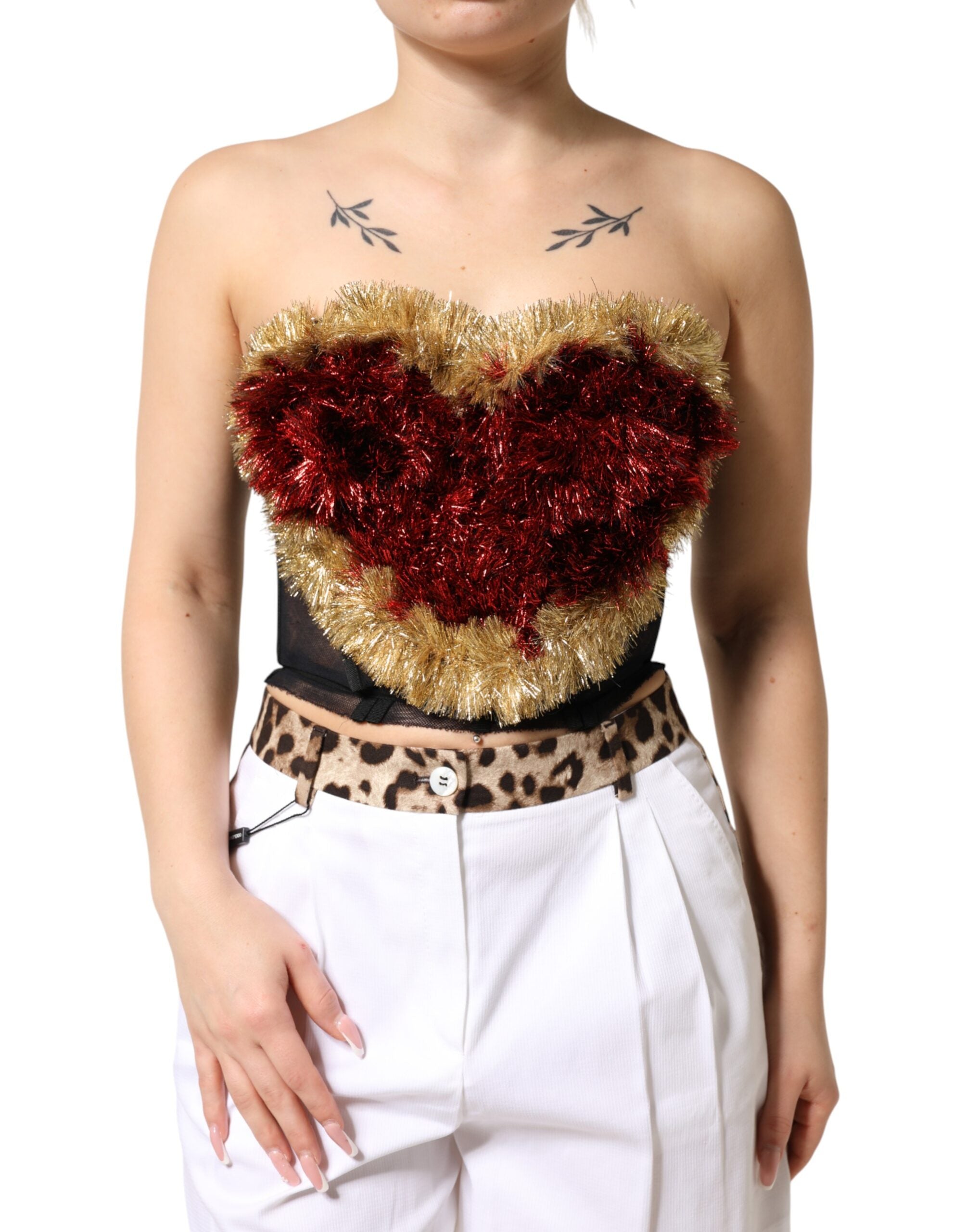 Dolce & Gabbana Black Gold Heart Bustier Corset Tinsel Top Dolce & Gabbana