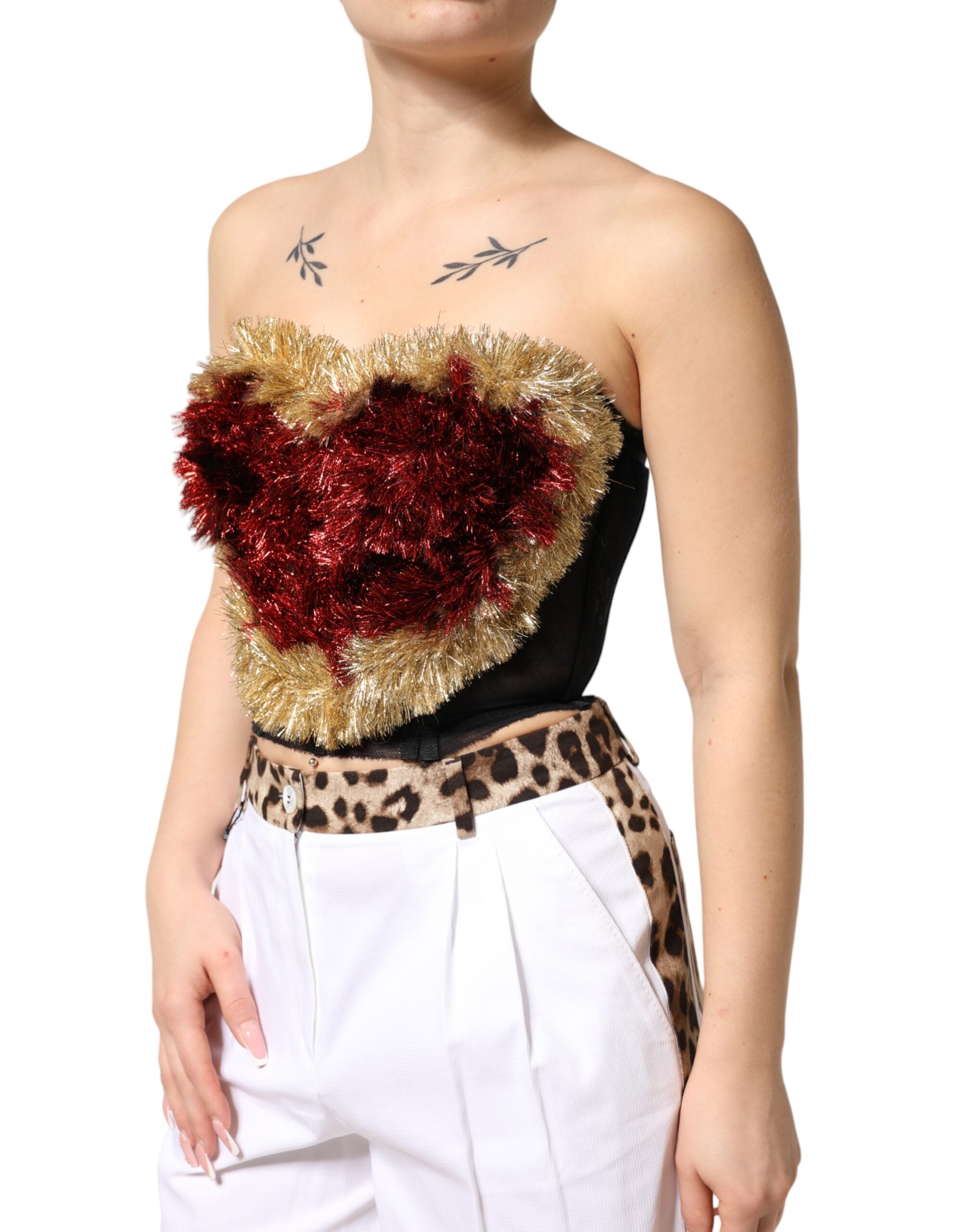 Dolce & Gabbana Black Gold Heart Bustier Corset Tinsel Top Dolce & Gabbana