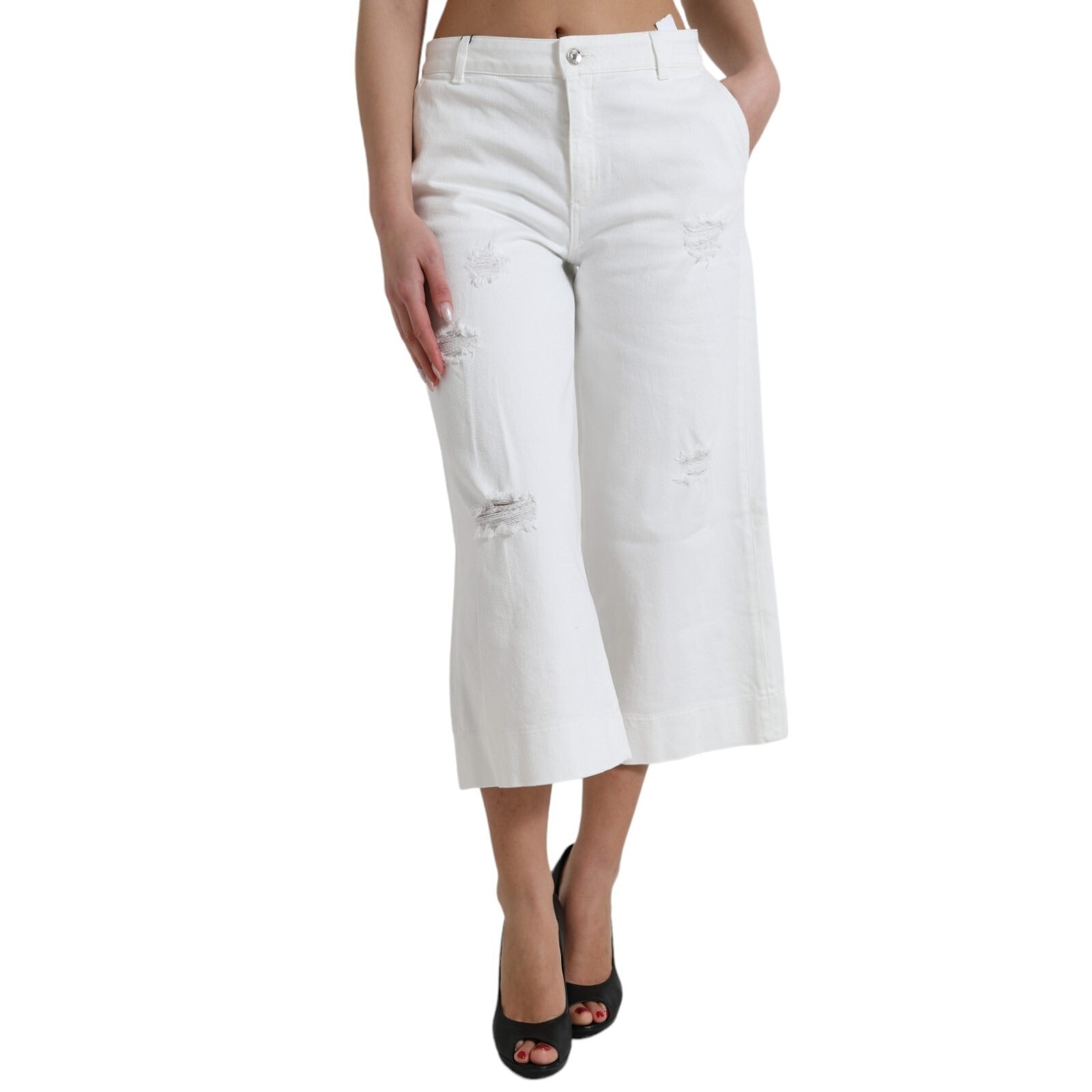 Dolce & Gabbana Wide Leg White Cotton Cropped Denim Jeans Dolce & Gabbana
