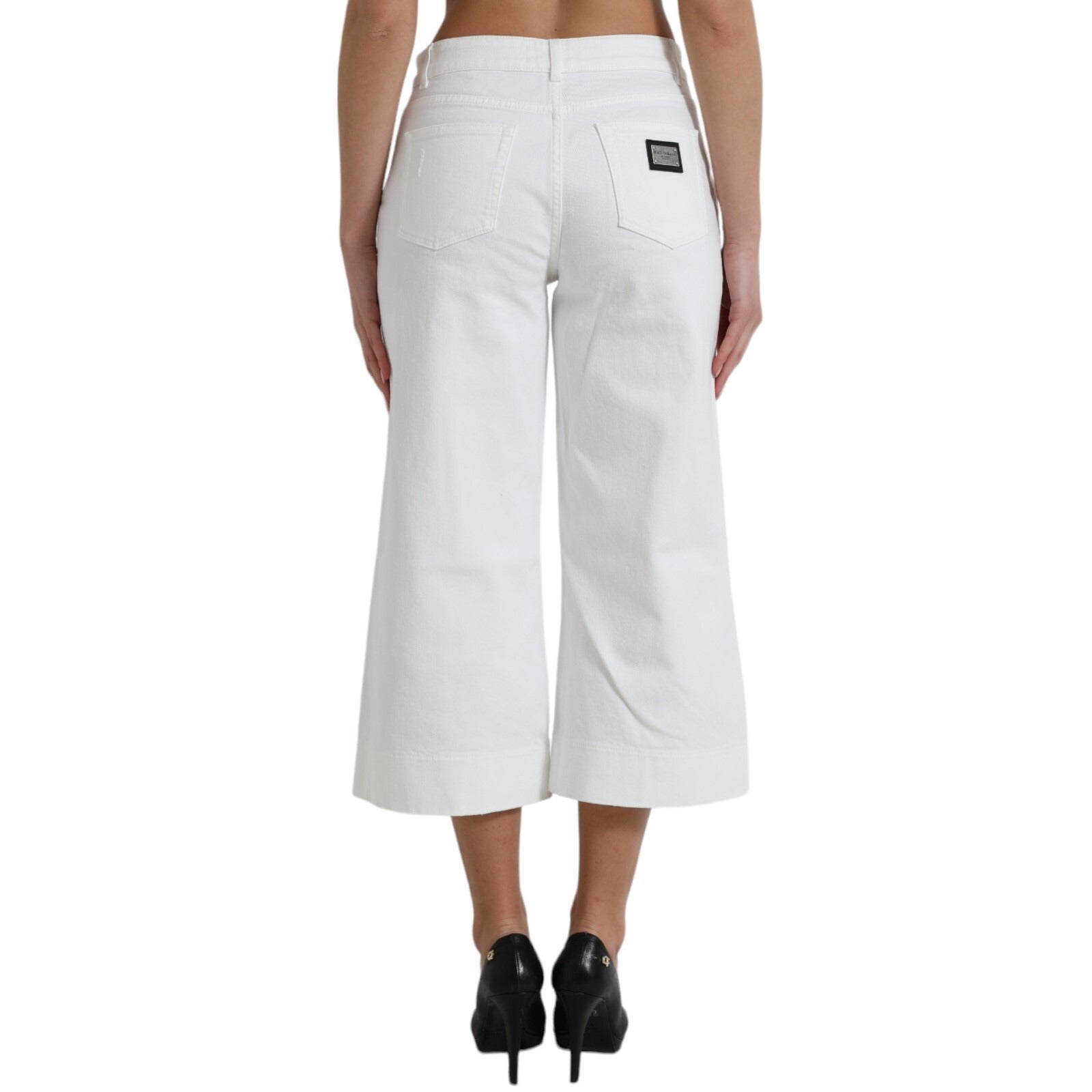 Dolce & Gabbana Wide Leg White Cotton Cropped Denim Jeans Dolce & Gabbana