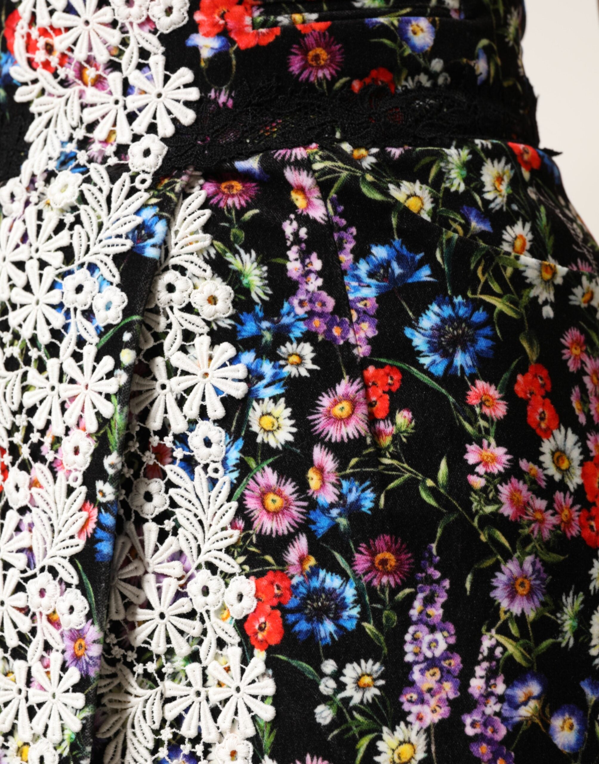 Dolce & Gabbana Black Floral Lace Cotton HighWaist Mini Skirt Dolce & Gabbana