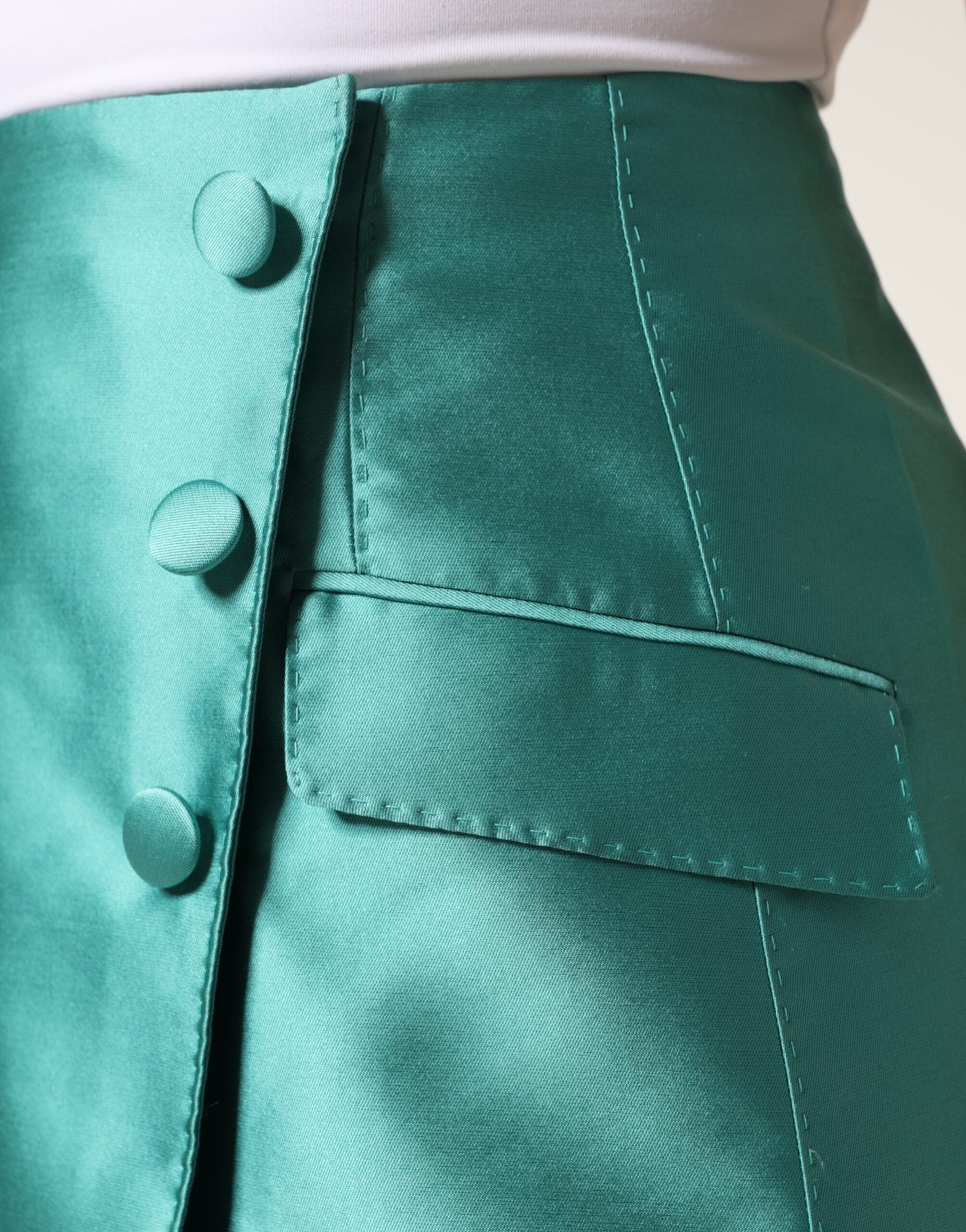 Dolce & Gabbana Green Polyester Button High Waist Mini Skirt Dolce & Gabbana