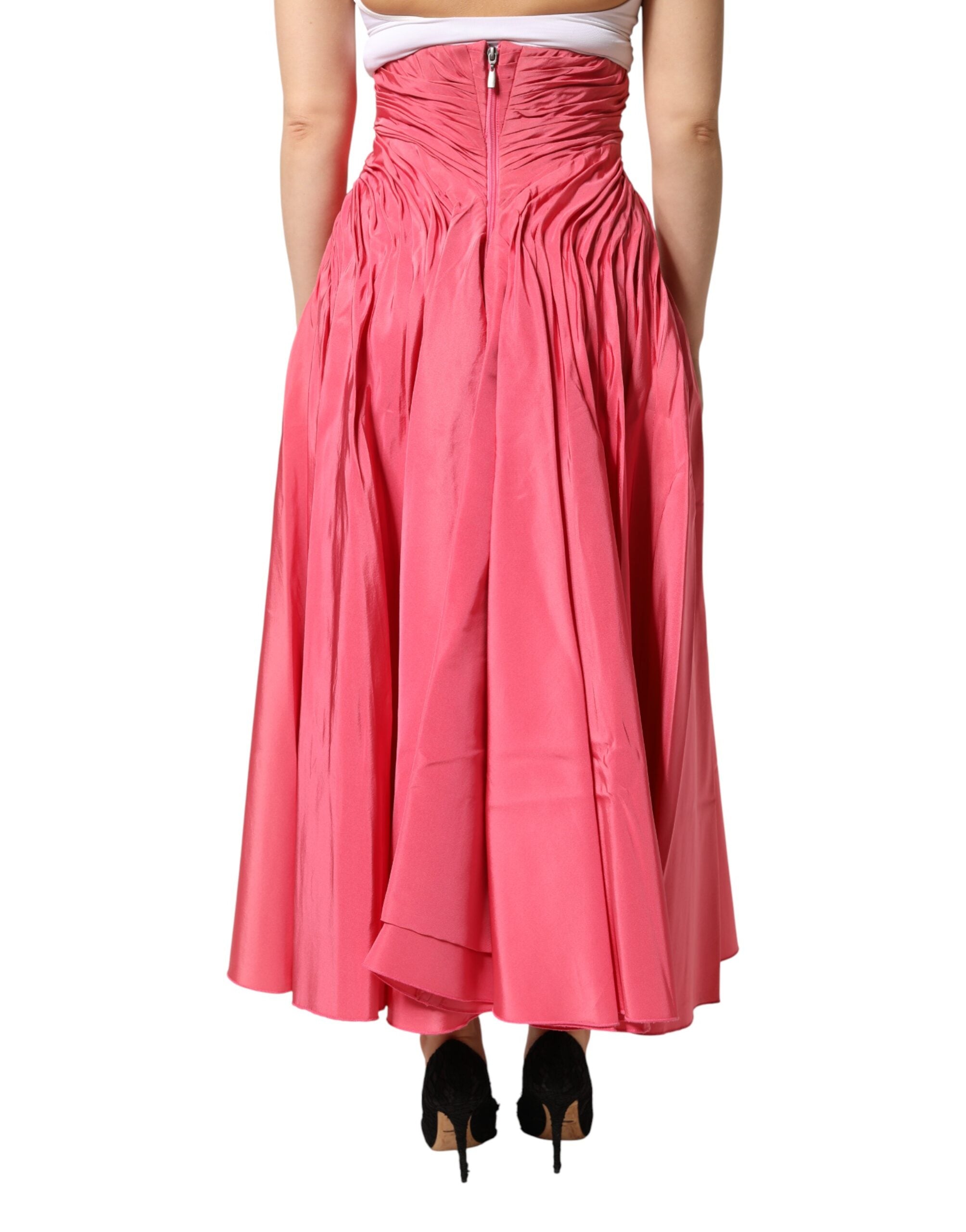 Dolce & Gabbana Pink Silk Pleated High Waist Midi Skirt Dolce & Gabbana