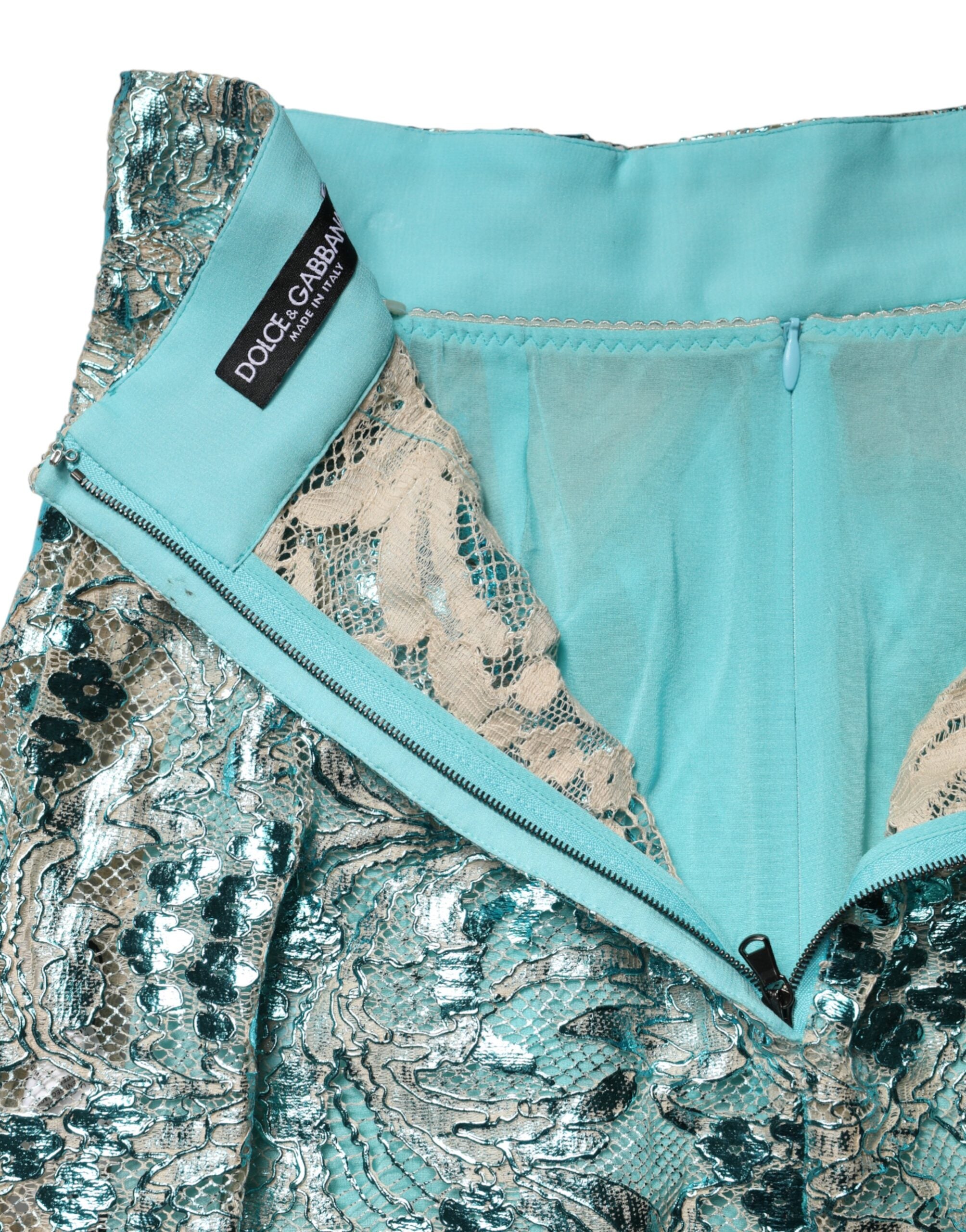 Dolce & Gabbana Blue Floral Brocade High Waist Mini Skirt Dolce & Gabbana