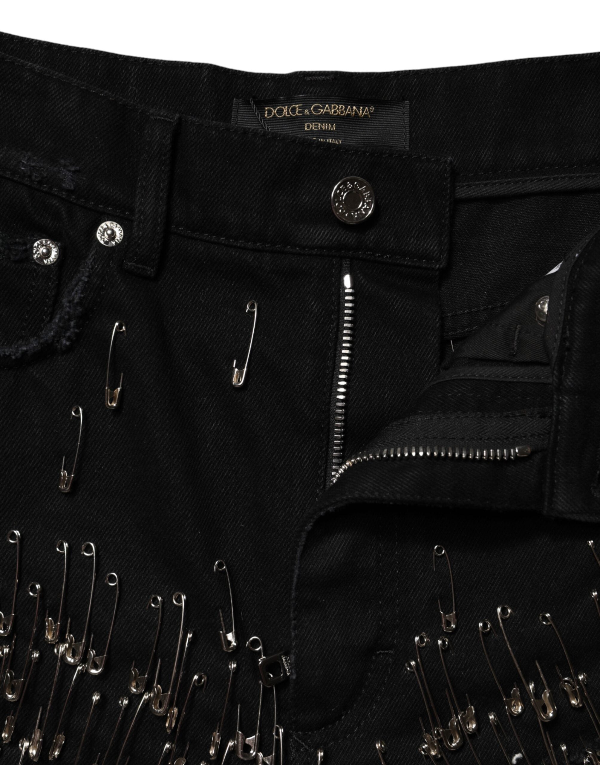 Dolce & Gabbana Black Pins Cotton Denim Hot Pants Shorts Dolce & Gabbana