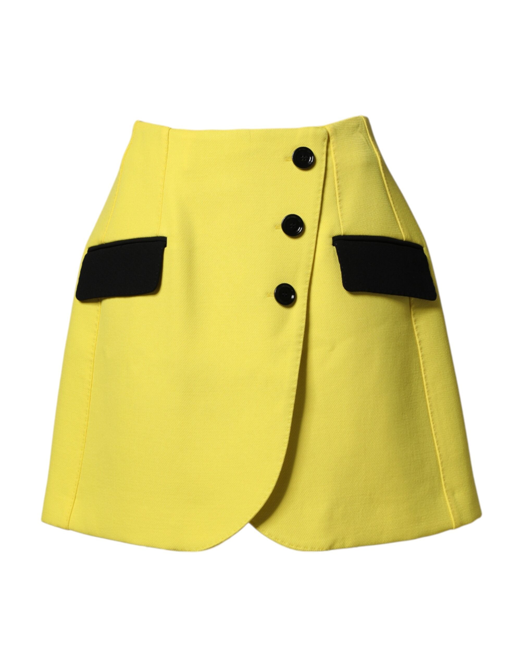 Dolce & Gabbana Yellow Wool Buttoned High Waist Mini Skirt Dolce & Gabbana
