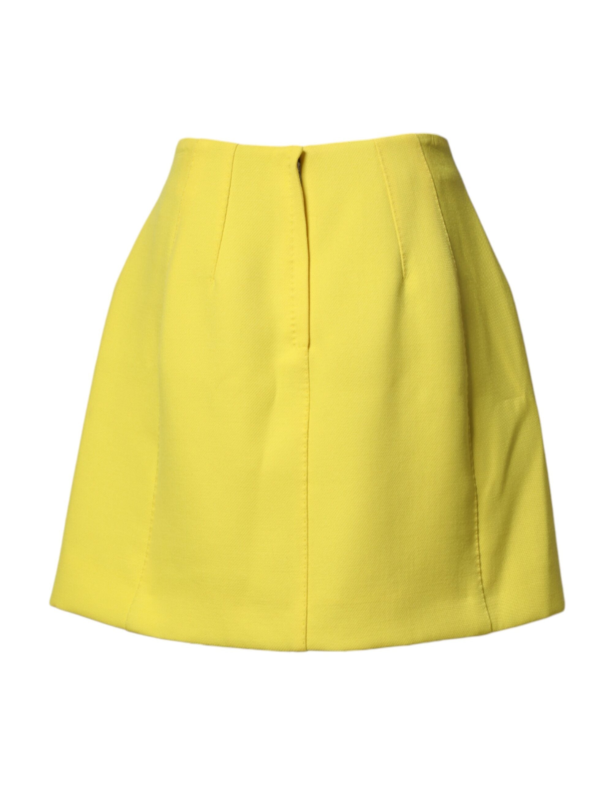 Dolce & Gabbana Yellow Wool Buttoned High Waist Mini Skirt Dolce & Gabbana