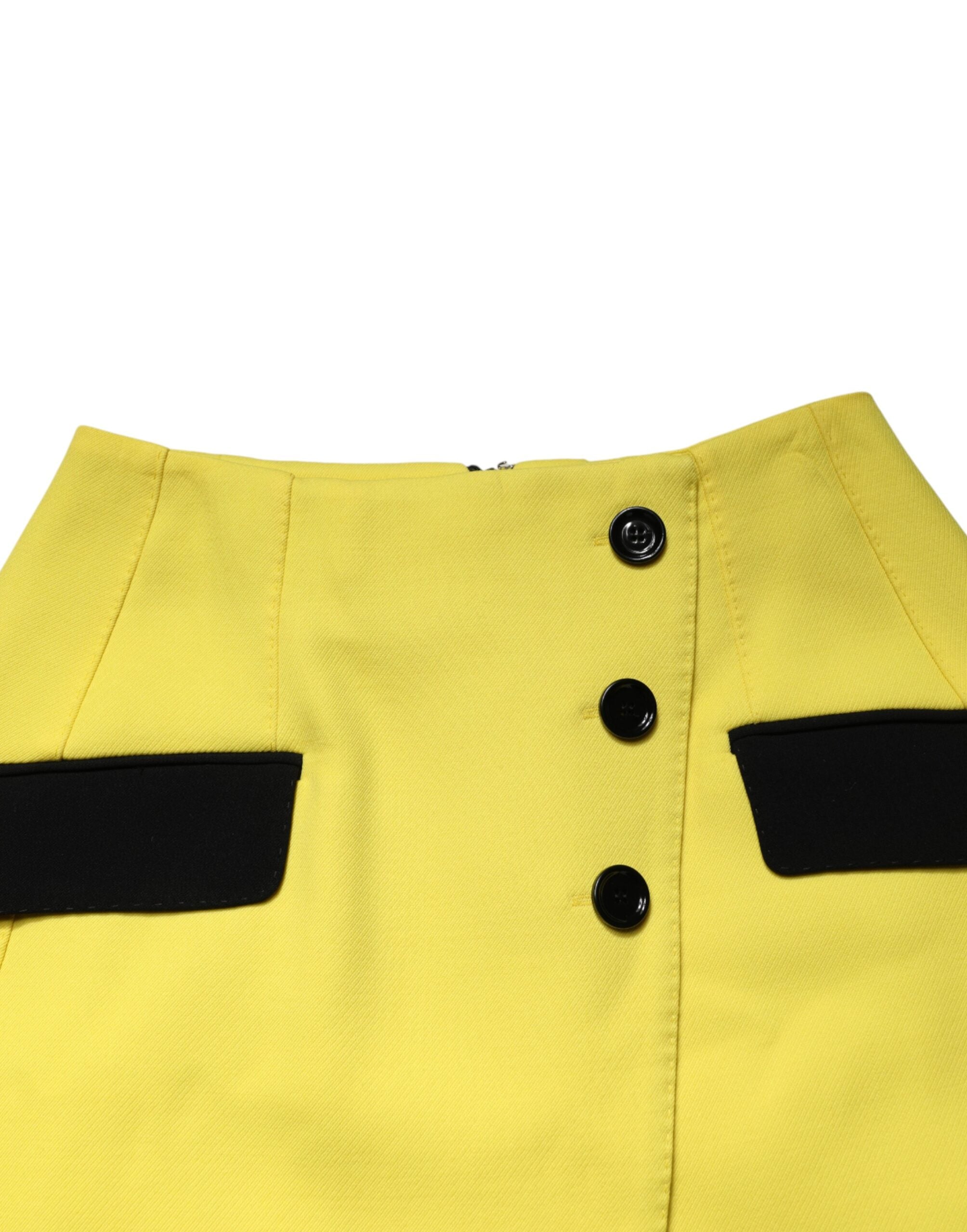Dolce & Gabbana Yellow Wool Buttoned High Waist Mini Skirt Dolce & Gabbana