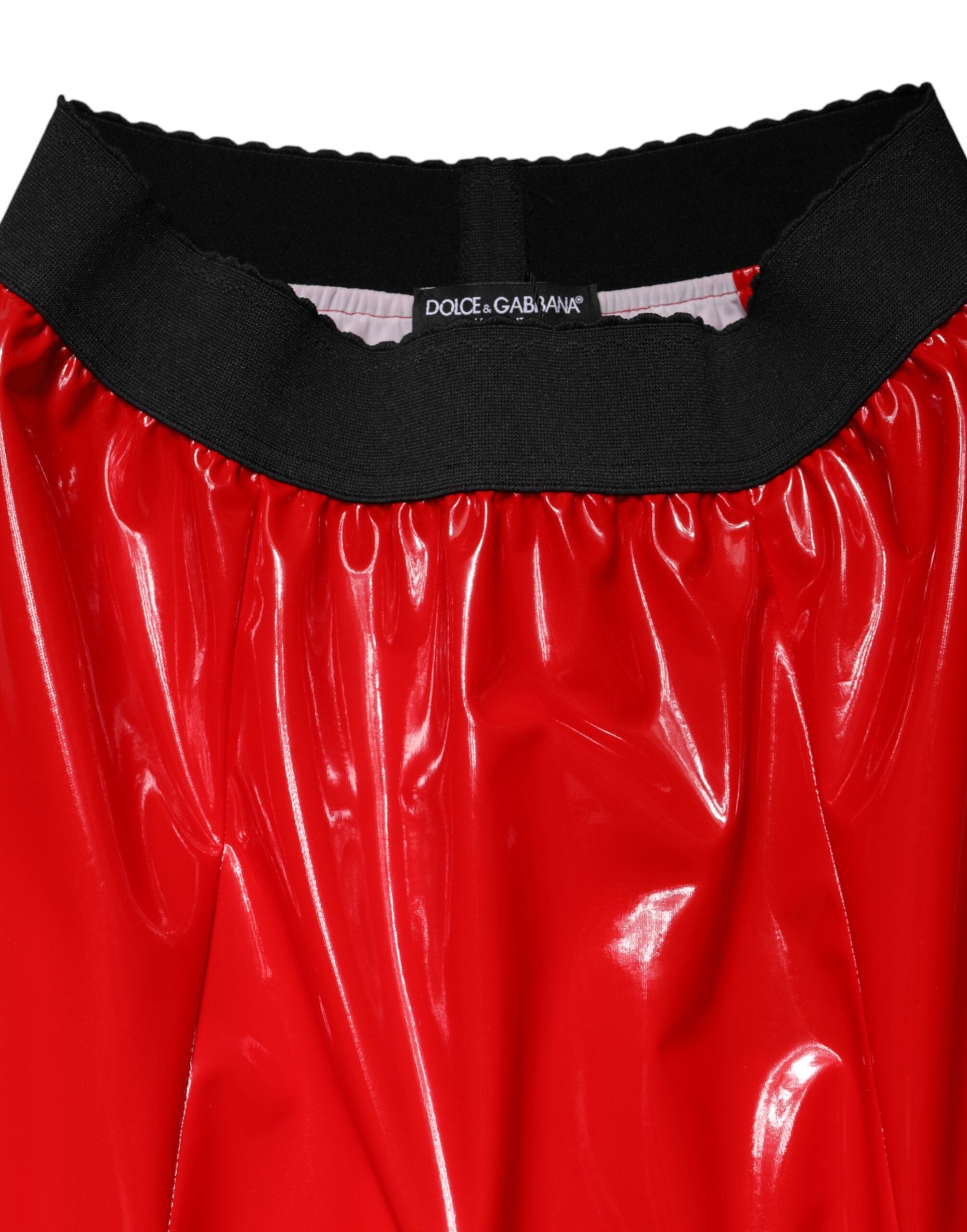 Dolce & Gabbana Glossy Red Polyester High Waist Midi Skirt Dolce & Gabbana