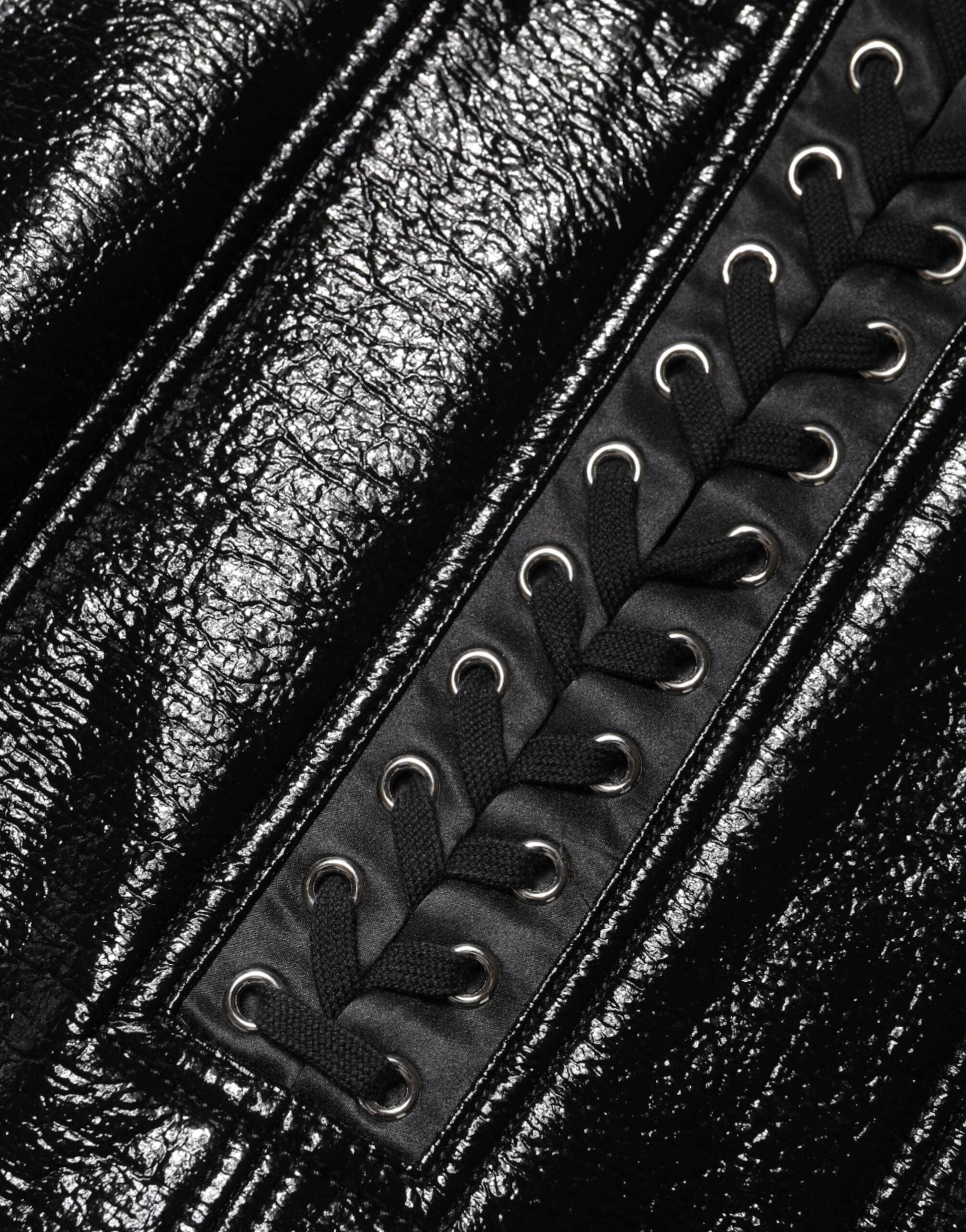 Dolce & Gabbana Black Nylon Eyelet Detail Coated Mini Skirt Dolce & Gabbana