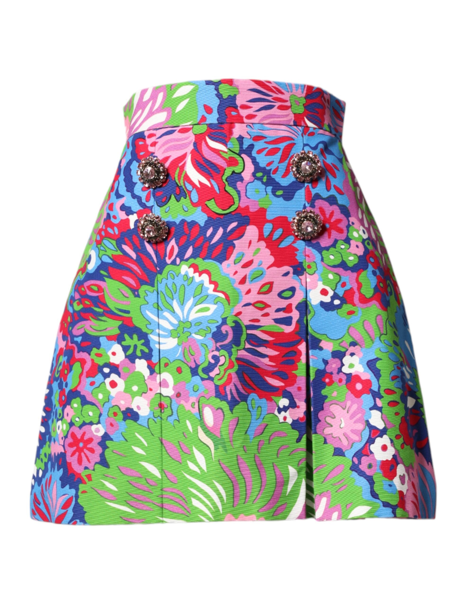 Dolce & Gabbana Multicolor Floral Buttoned High Waist Mini Shorts Dolce & Gabbana