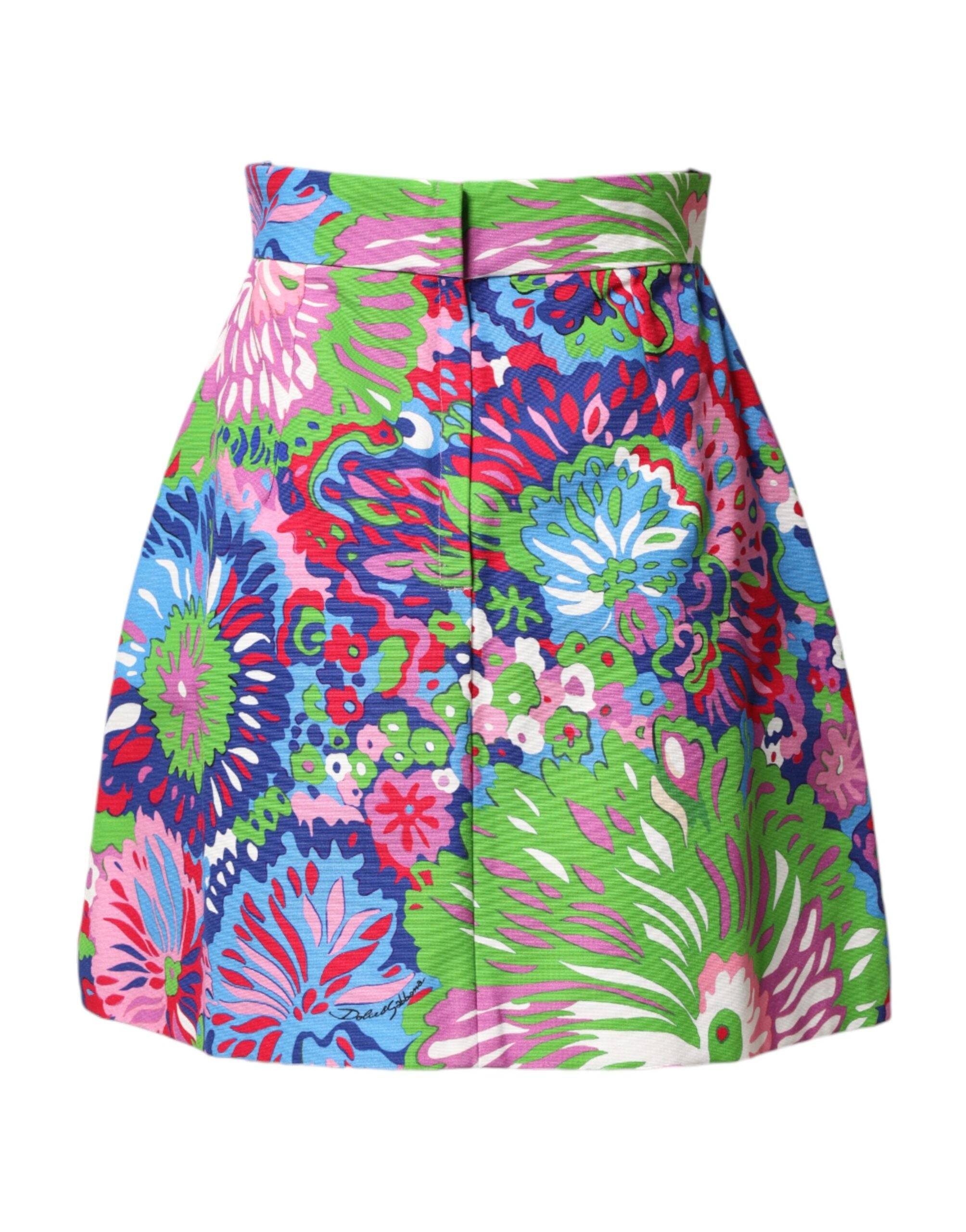Dolce & Gabbana Multicolor Floral Buttoned High Waist Mini Shorts Dolce & Gabbana